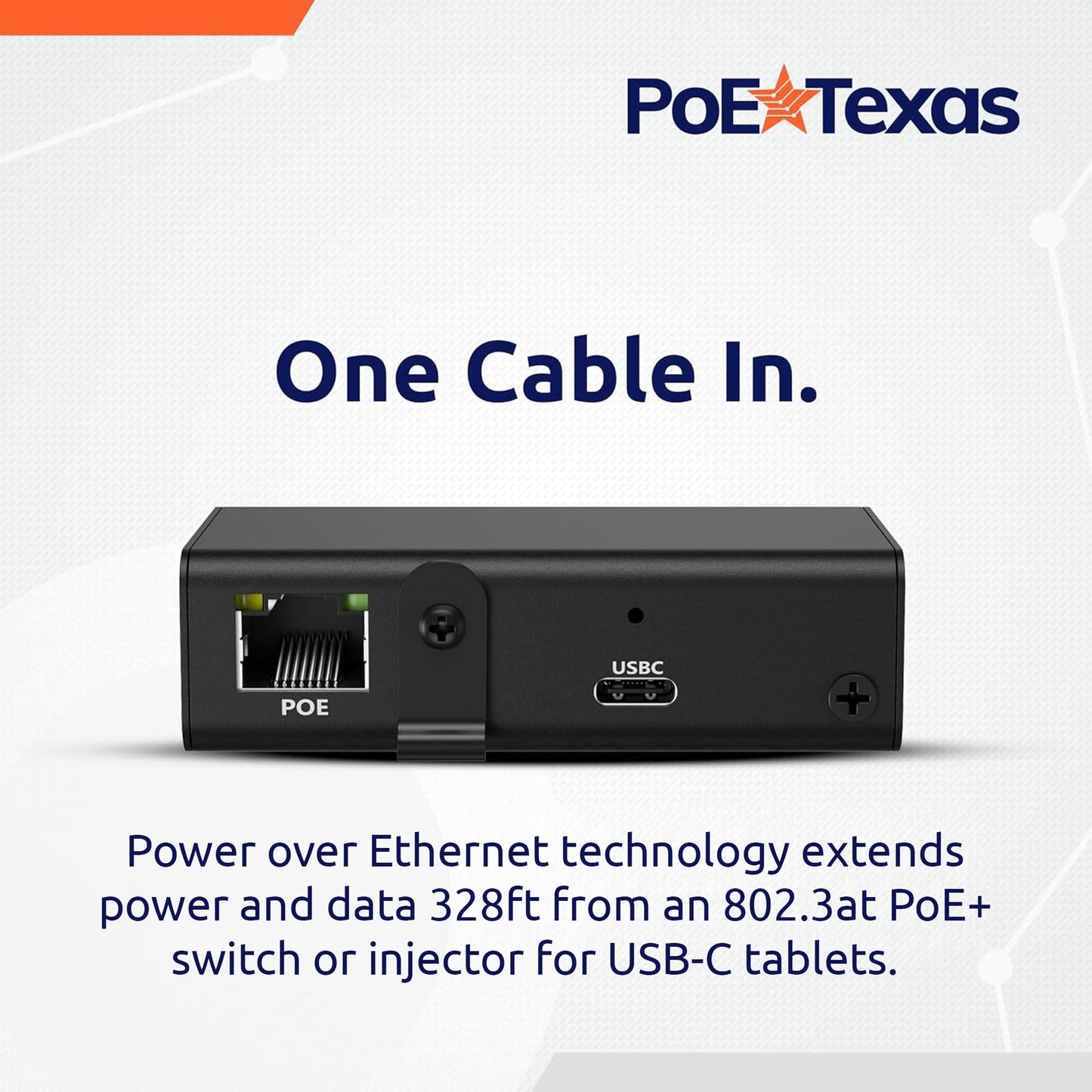 PoE Texas Gigabit PoE+ to USB-C Adapter - 25 Watt Power and Data Delivery - Active IEEE 802.3at Power and Ethernet Adapter with an Aluminum Housing