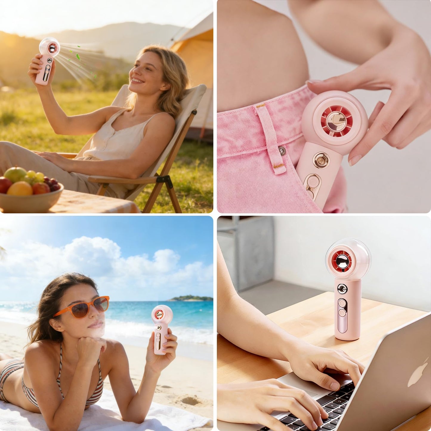 Gemmac Portable Fan with Mist, Personal Misting Fan USB Rechargeable 2000mAh Small Handheld Fans, 4 Strong Wind Cooling 50ml Spray Water Tank