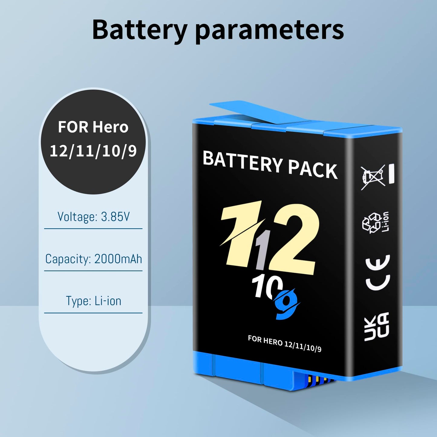 SUGUBU 2 Pack for Hero 12 11 10 9 Black Camera Battery, Compatible with Hero 12/11/10/9 Official Action Cameras Batteries Rechargeable Replacement
