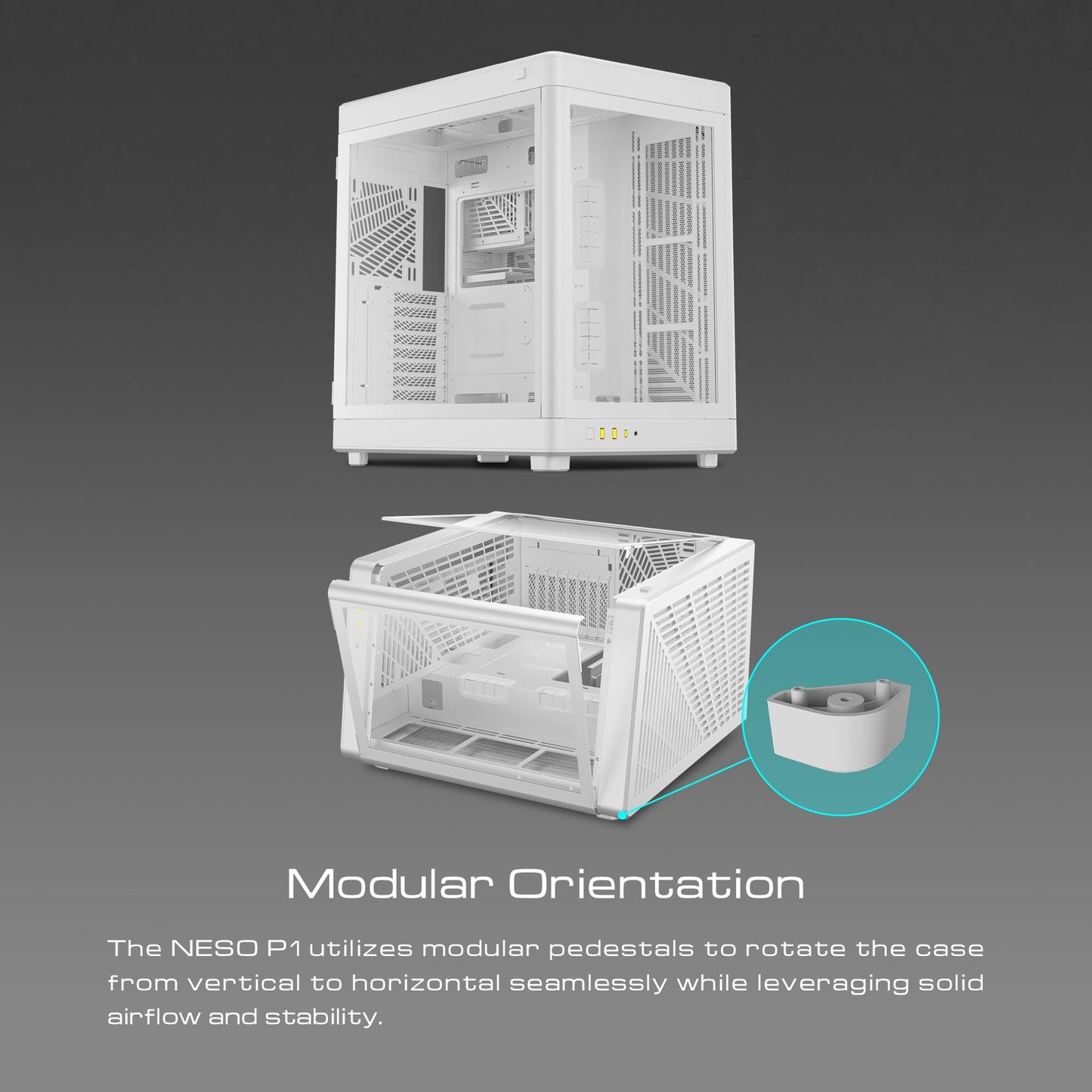 GAMDIAS RGB Dual-Chamber Tempered Glass Gaming PC Case, 2-Way Standing w/Vertical & Horizontal Orientaton & One-Touch Open Computer Case Support 420mm