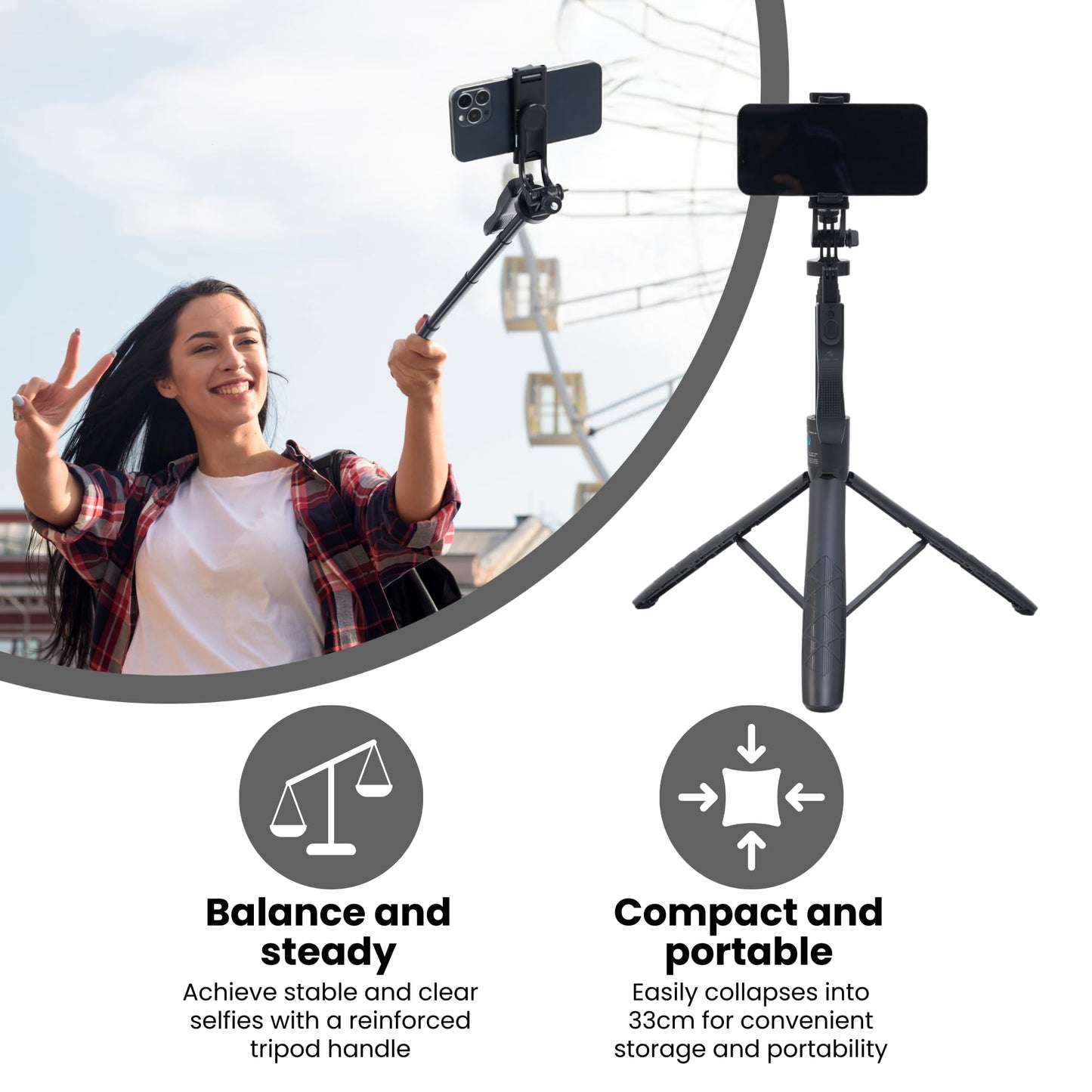 61" Selfie Stick Tripod with Wireless Remote - 360° Rotating Phone Tripod Stand, Foldable & Portable Design - Compatible with Smartphones, GoPro