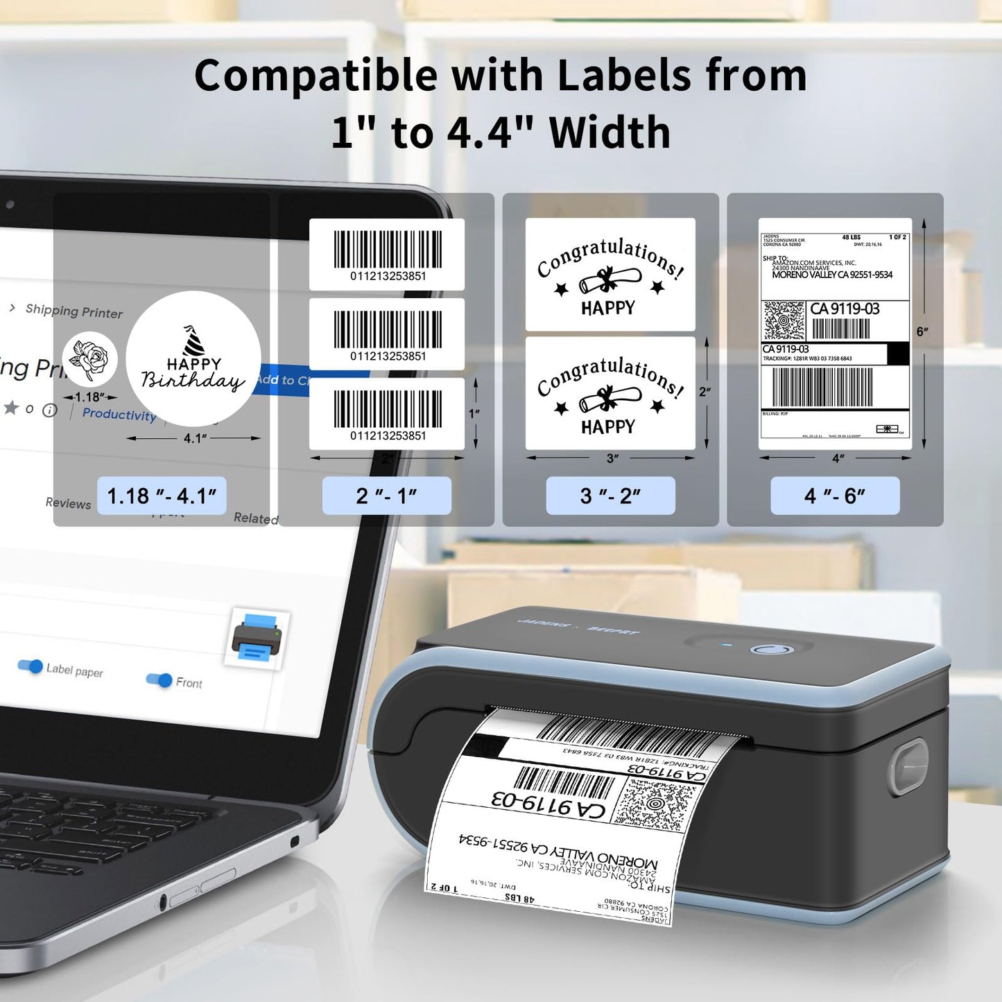 JADENS Bluetooth Thermal Label Printer, Wireless Label Printer with Built-in Paper Bin, Compatible with iOS, Android, Windows, Mac, Chromebook, Widely