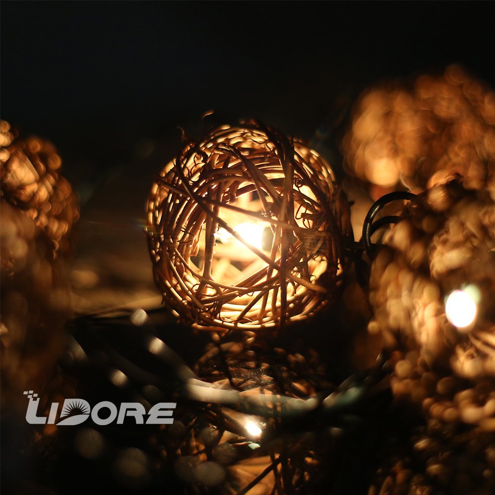 LIDORE Rattan Christmas String Lights, Mini Globe Wicker Lights for Patio, Wedding, Garden and Party, Brown Rattan and Green Cord, 7.92Ft