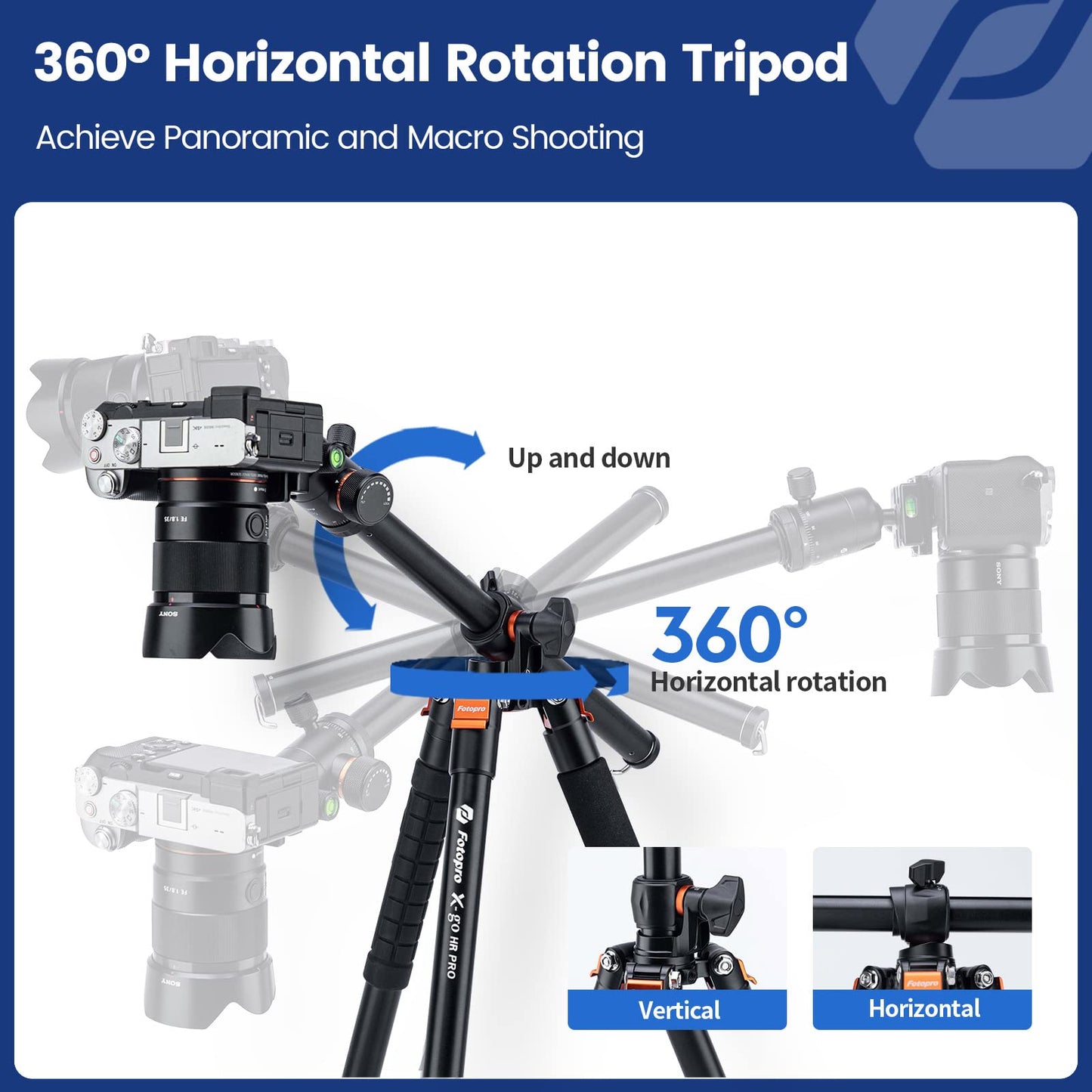 Fotopro 68'' Overhead Tripod for Flat Lay & Macro,Carbon Fiber Travel Tripod with 360 Degree Horizontal Column for Food