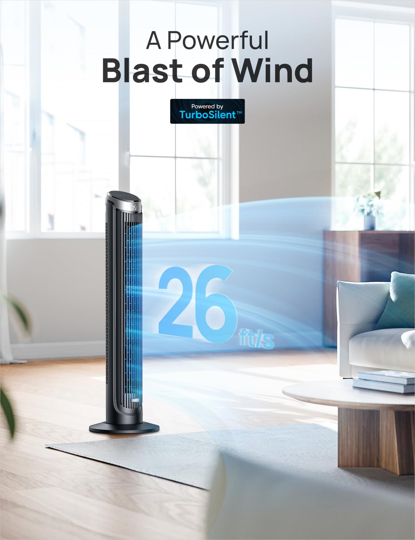 DREO Tower Fan for Bedroom, 90° Oscillating Fans that Blow Cold Air