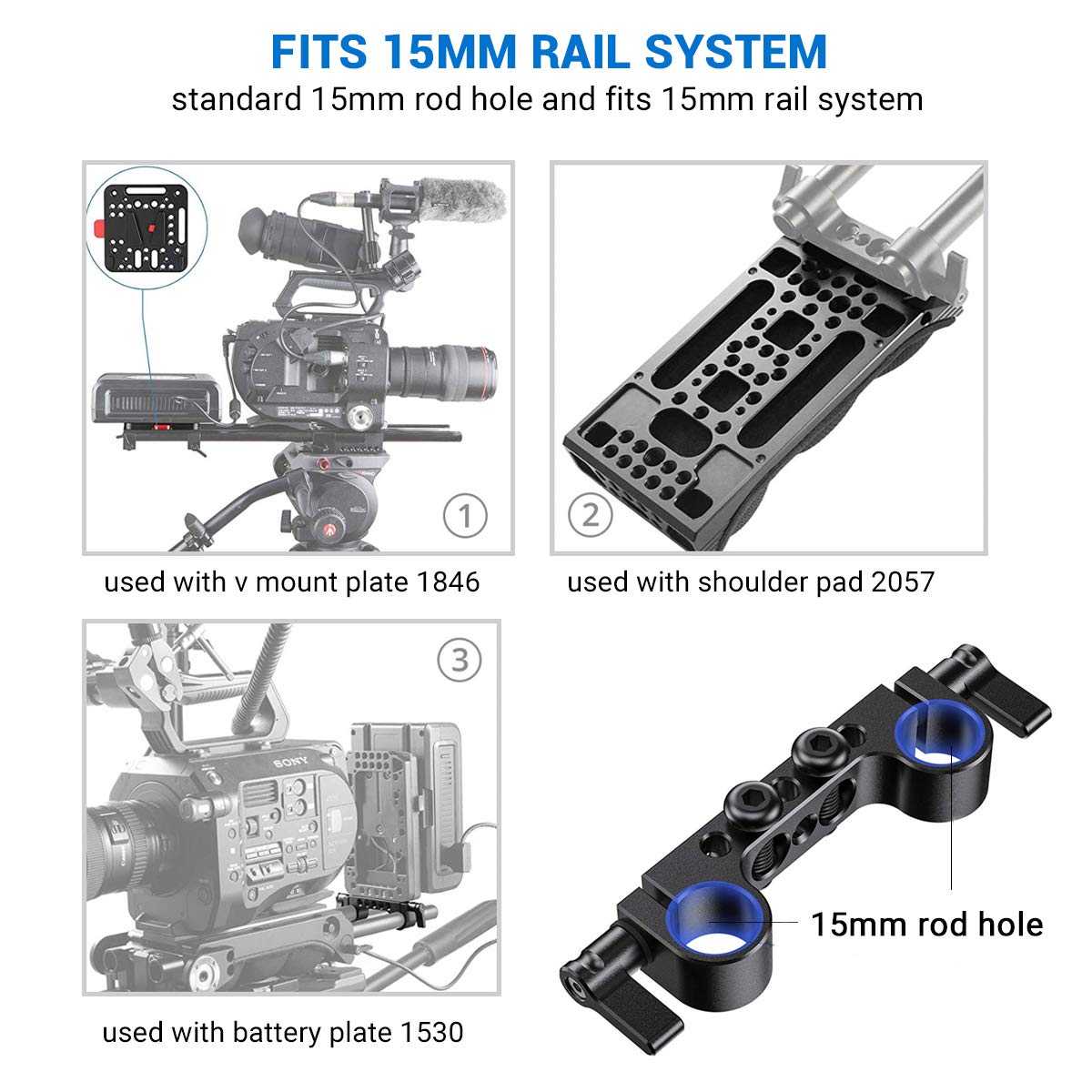 SmallRig Super Lightweight 15mm Railblock, 15mm Rod Clamp with 1/4"-20 Thread for Sony for Canon and Other DSLR Camera Rig Shoulder Support Rail