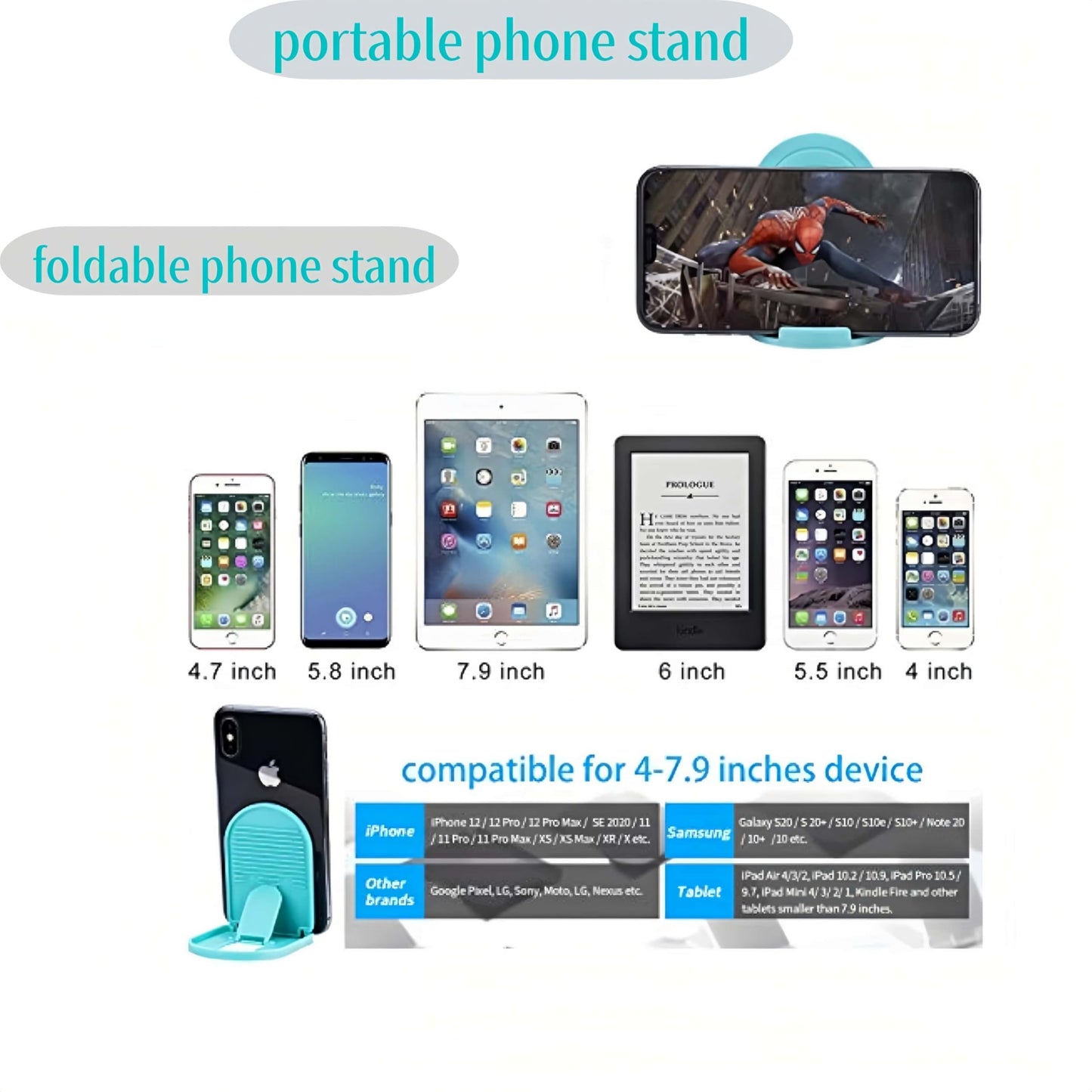 Prettyia Cell Phone Stands, Portable Foldable Phone Stand Holder for Desk, Adjustable Angle, Compatible with iPhone and Other Mobile Phones