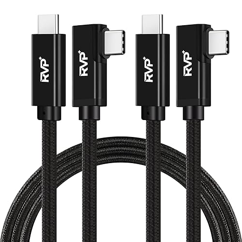 RVP+ 90 Degree USB C to USB C Cable (20Gbps, 2Pack, 9FT), 100W Right Angle USB C Charger, 4K Video Output with E-Marker for Thunderbolt 4/3 - Black