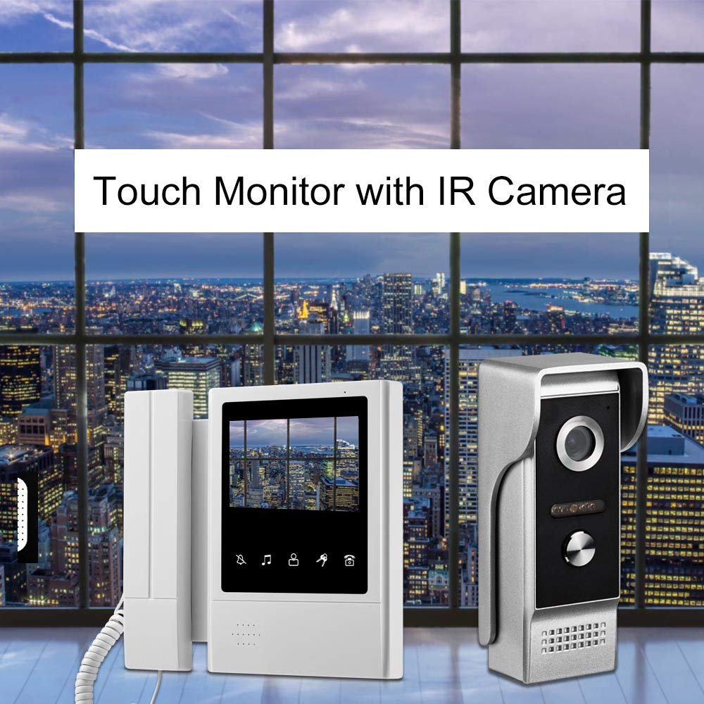 AMOCAM Video Door Phone System, 4.3 Inches Touch Monitor Wired Video Intercom Doorbell Kits, IR Night Vision Camera Door Intercom, Doorphone Telephone