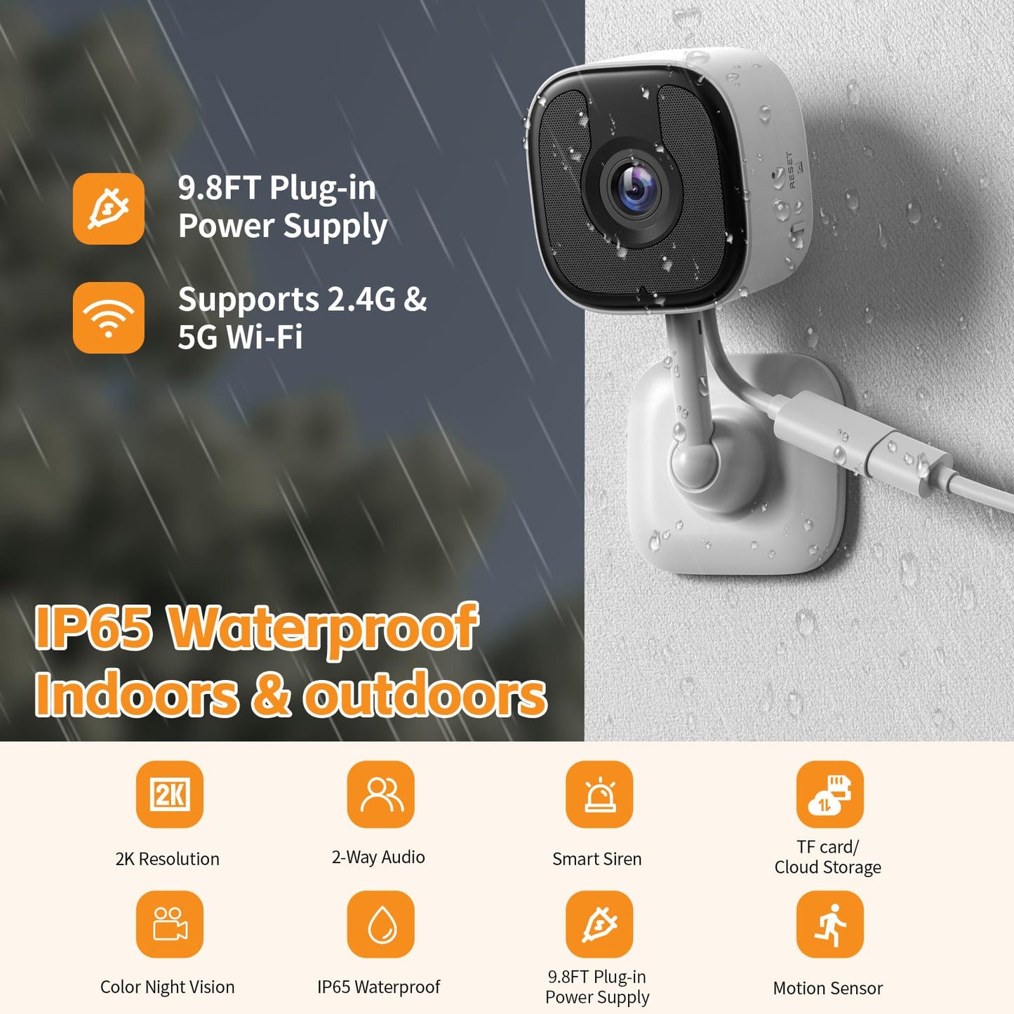 3MP 2K Window Camera, 2.4GHz & 5GHz WiFi Indoor Outdoor Camera for Home Security with AI Color Night Vision, Person & Motion Detection, 24/7