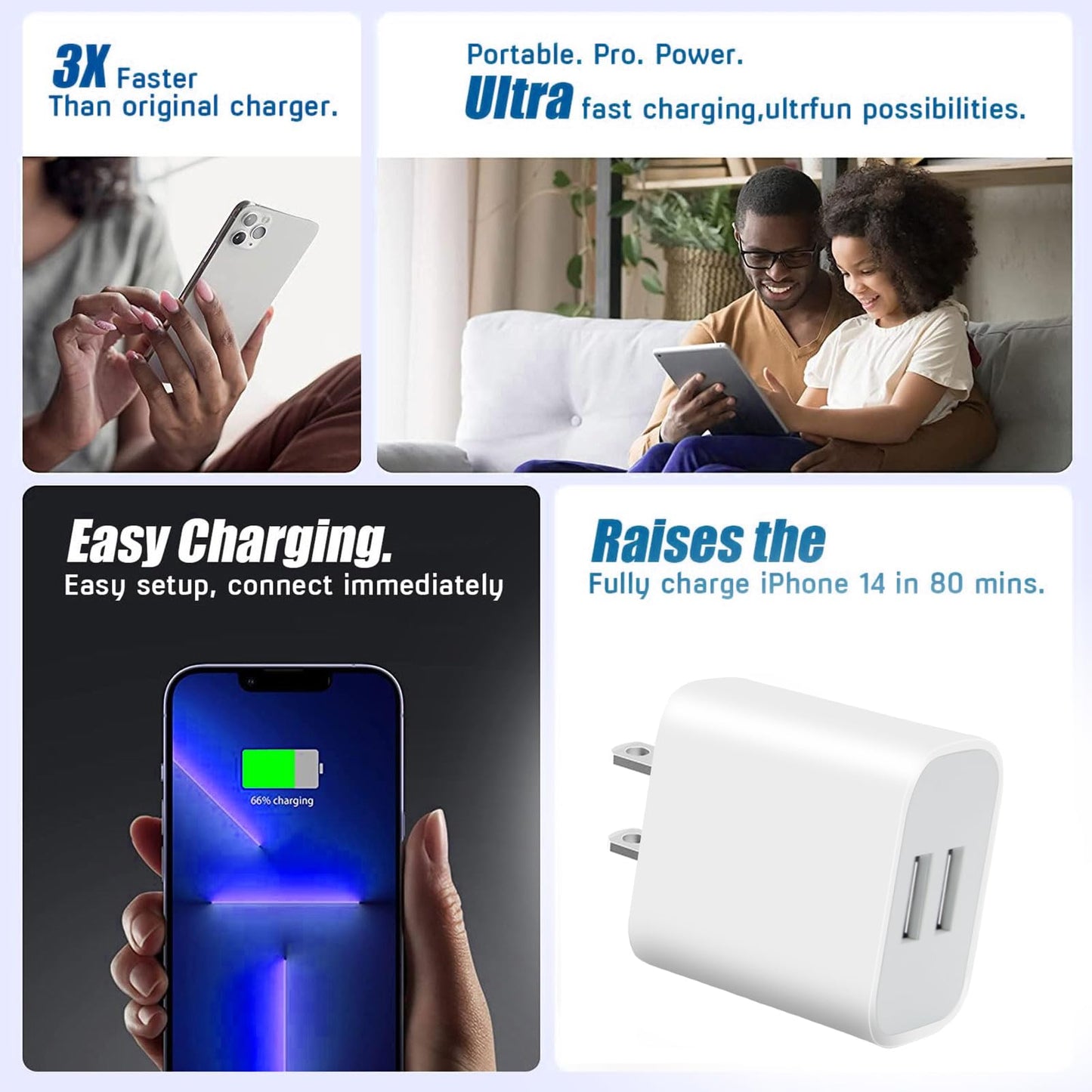 Dual Port USB A Charger, USB Wall Adapter, Type A Charging Block, Suitable for iPhone 13 12 11 Pro Max SE XS XR X 8 7 6 6S Plus, Galaxy, LG, Moto