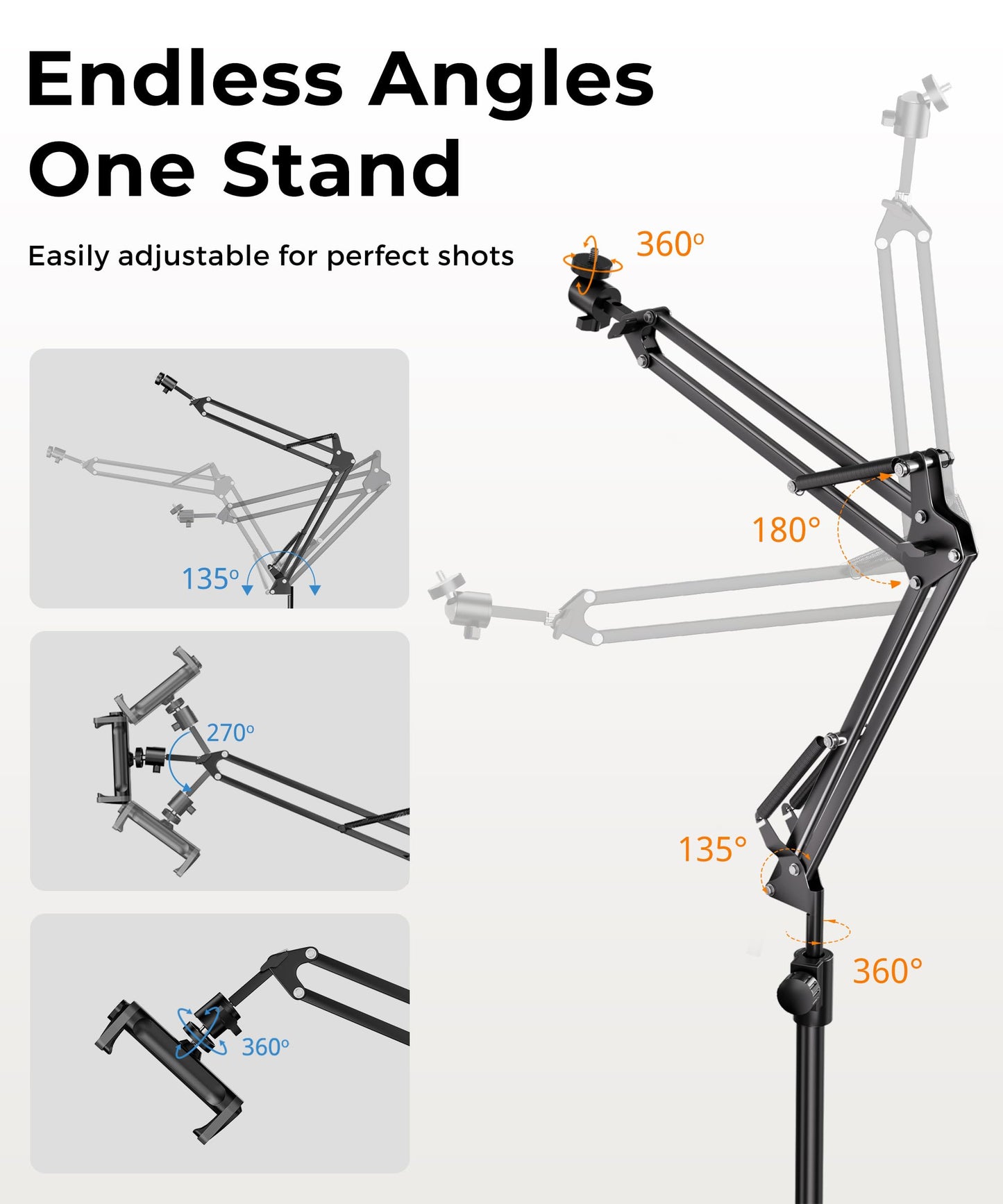 UBeesize Overhead Camera Mount with 360° Adjustable Arm & Phone Holder for TikTok Live Streaming Photography Studio Content Creation, Desk Mount