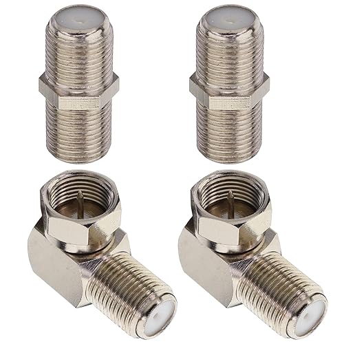 Coax 90 Degree Adapter F Type Male to Female Coaxial 90 Degree Connector Flat Wall L Shape 2pcs + 2pcs Coaxial Cable Connector RG6 F Type Female