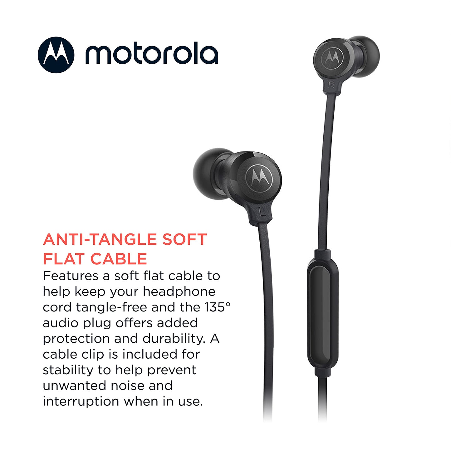 Motorola Earbuds 3-S Wired Earbuds with Microphone - Corded in-Ear Headphones, Comfortable Lightweight Silicone Ear Buds, Non-Tangle Flat Cable…