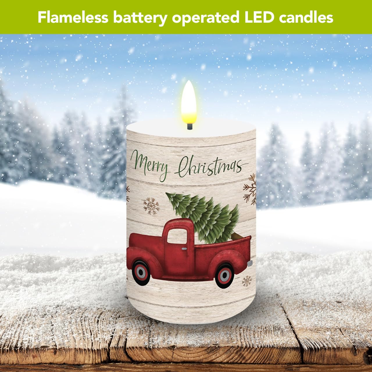 Briarwood Lane Flameless Candle 6x3 Merry Christmas Pickup Truck Flameless Candle with Timer for Christmas