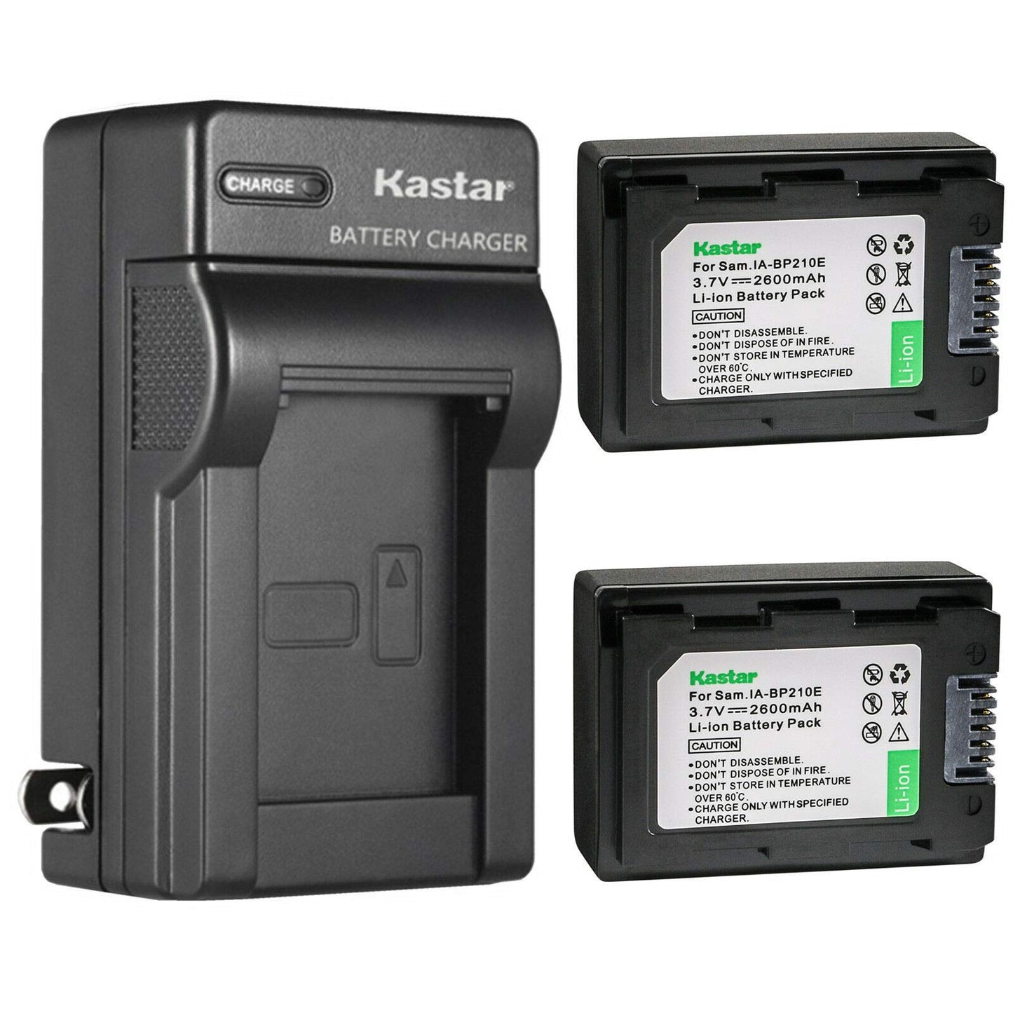 Kastar 2-Pack IA-BP210E Battery and AC Wall Charger Replacement for Samsung HMX-S15BP, HMX-S16, SMX-F40, SMX-F40BN, SMX-F40LN, SMX-F40RN, SMX-F40SN