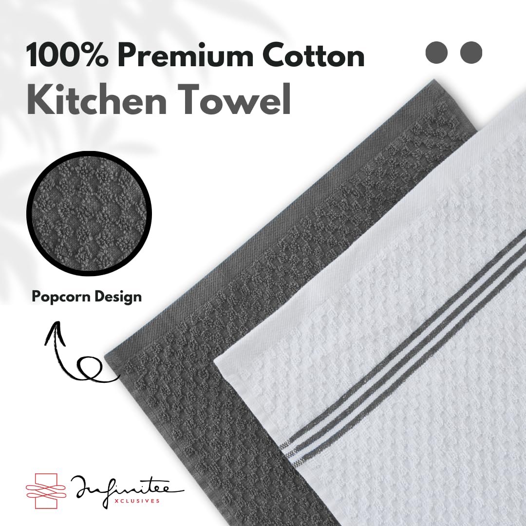 Infinitee Xclusives 100% Cotton Kitchen Towels – 15x25” Ultra Soft, Super Absorbent Terry Dish Towels, Grey