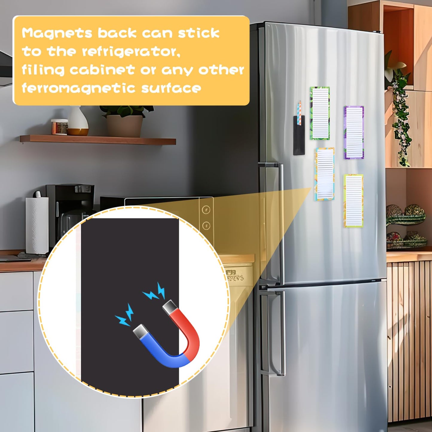 Thboxes 4 Pack Magnetic Notepads for Fridge with Pen Holder, 200 Sheets Fruit-B Design