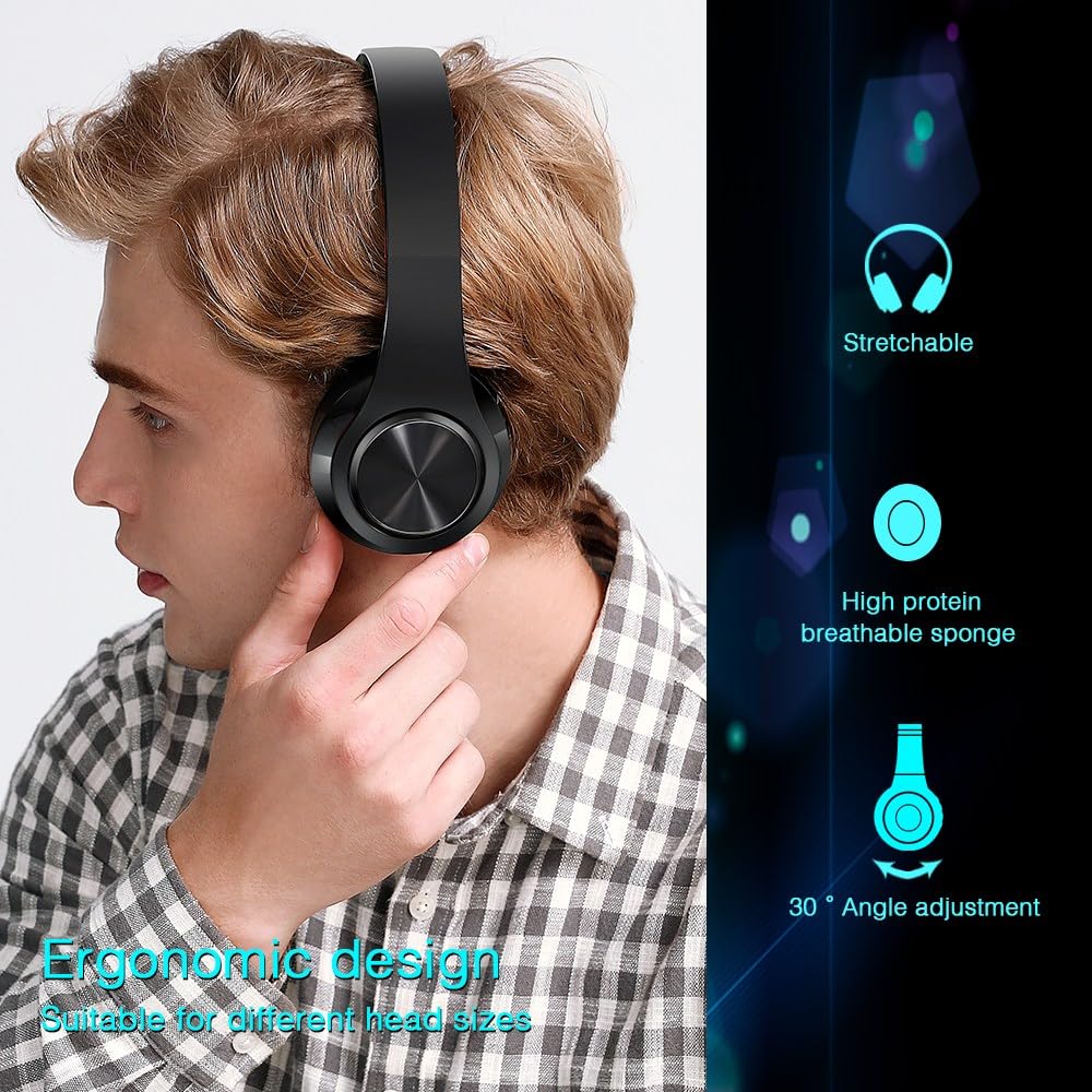 JYSiptkird Bluetooth Over The Ear Headphone Stereo Sound Computer PC Headset for Gaming Meeting Chat with Mic/Soft Earmuffs/Foldable/TF 3.5mm Jack…