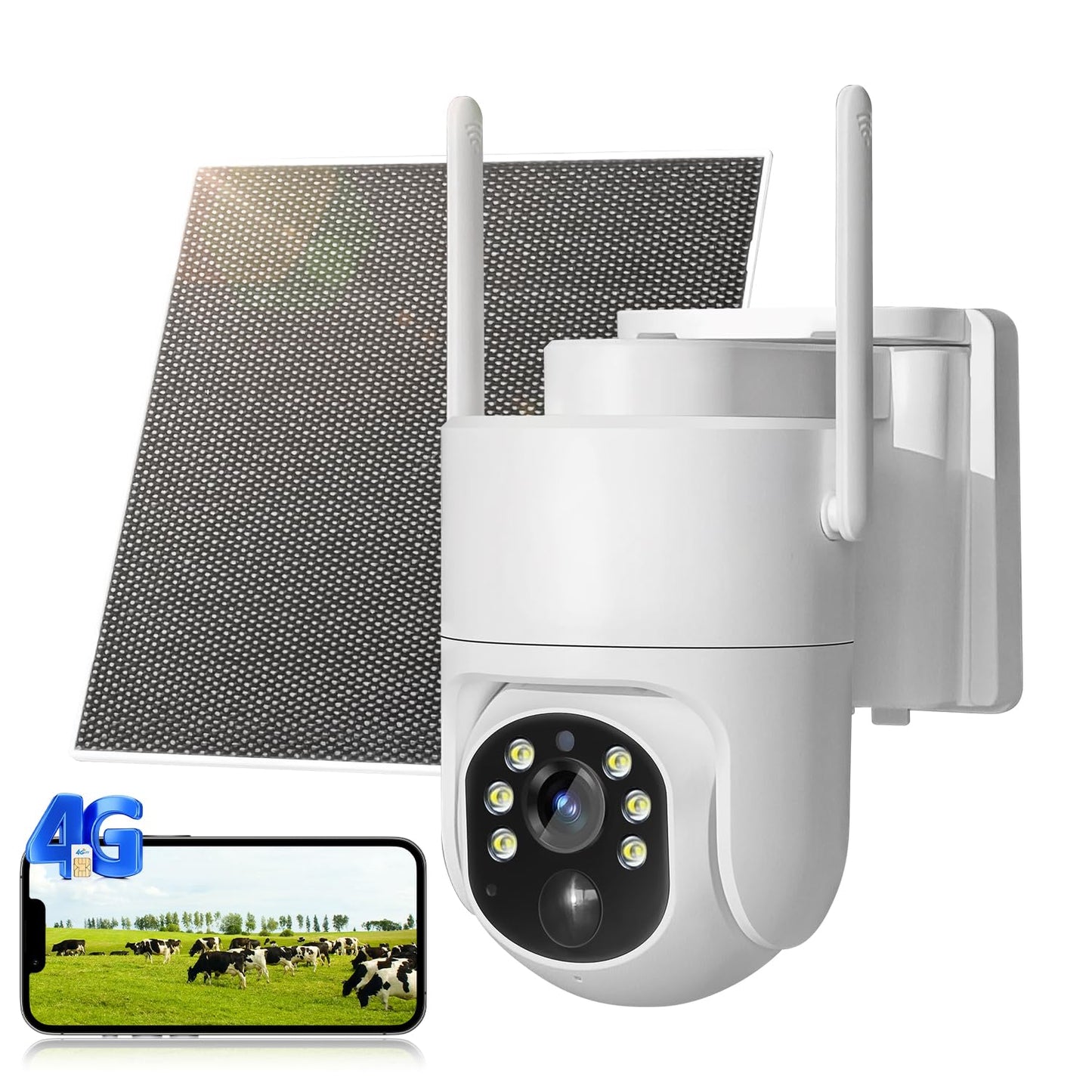 Apone 4G LTE Cellular Security Camera, No WiFi Solar Powered Security Camera, Auto Tracking, Color Night Vision, Motion Detection, 2 Way Audio, Built