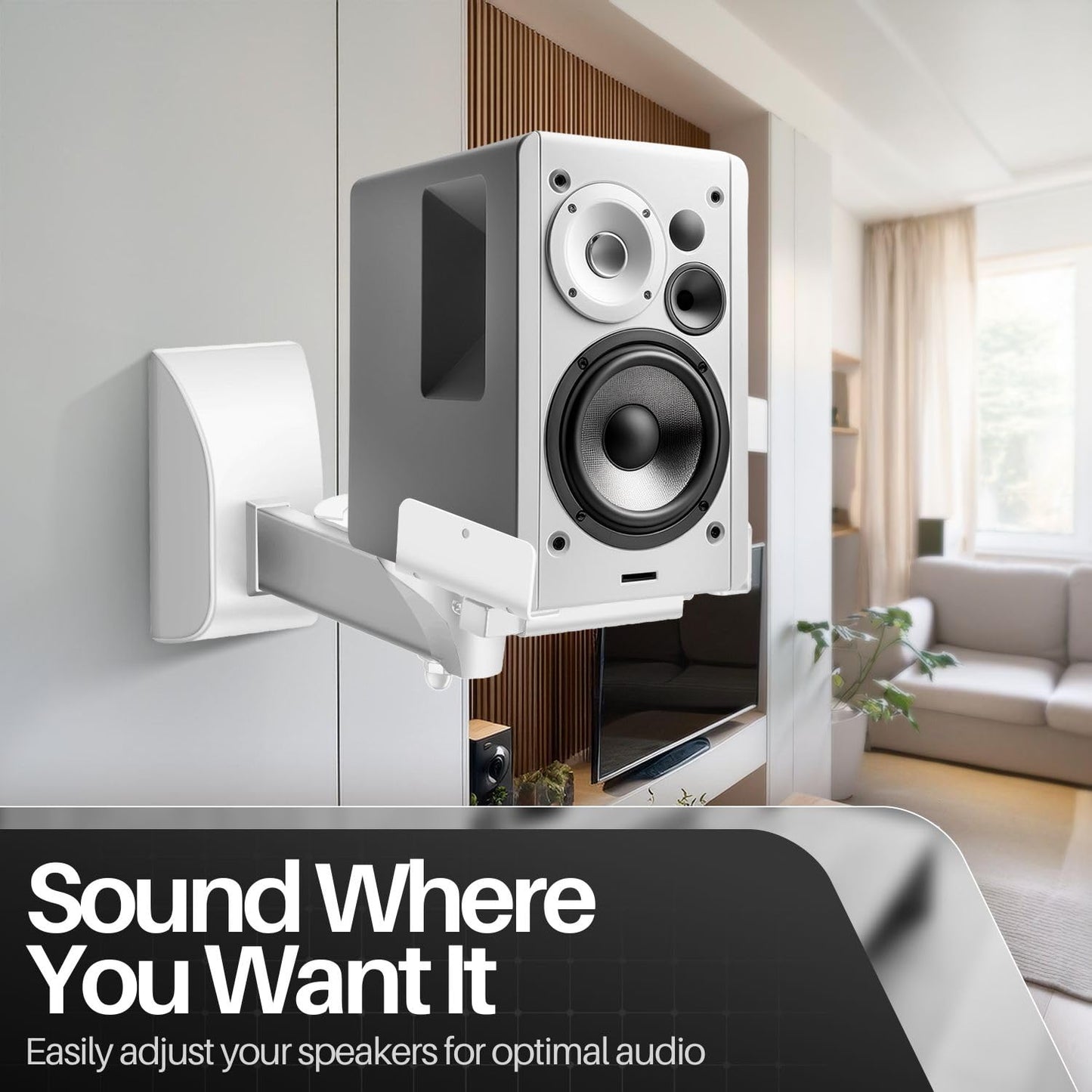 TNP Speaker Wall Mounts - Dual Side Clamping Bookshelf Mounting Bracket for Large Surround Sound Speaker with Adjustable Swivel & Tilt Angle for Home