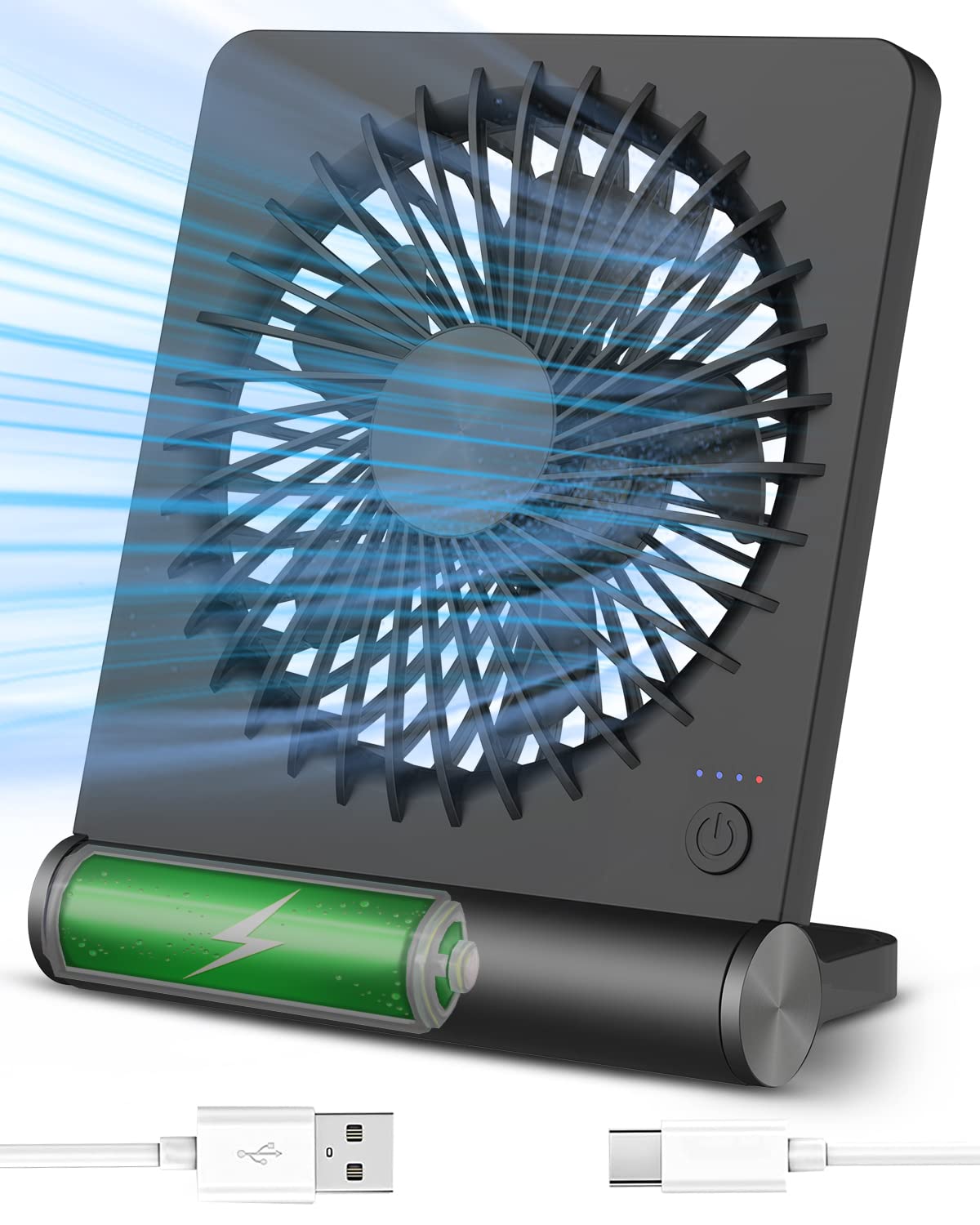 Desk Fan, Rechargeable Battery Operated, 3 Speeds Ultra Quiet Strong Wind
