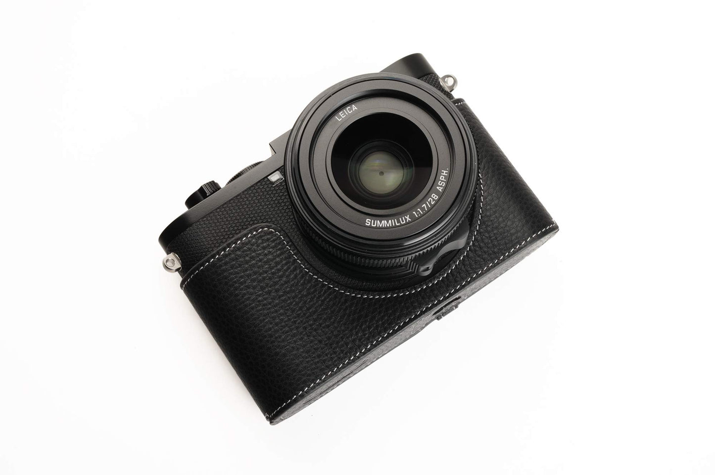 Leica Q2 Camera Case, BolinUS Handmade Genuine Real Leather Half Camera Case Bag Cover for Leica Q2 Camera Bottom Opening Version + Hand Strap (Black)