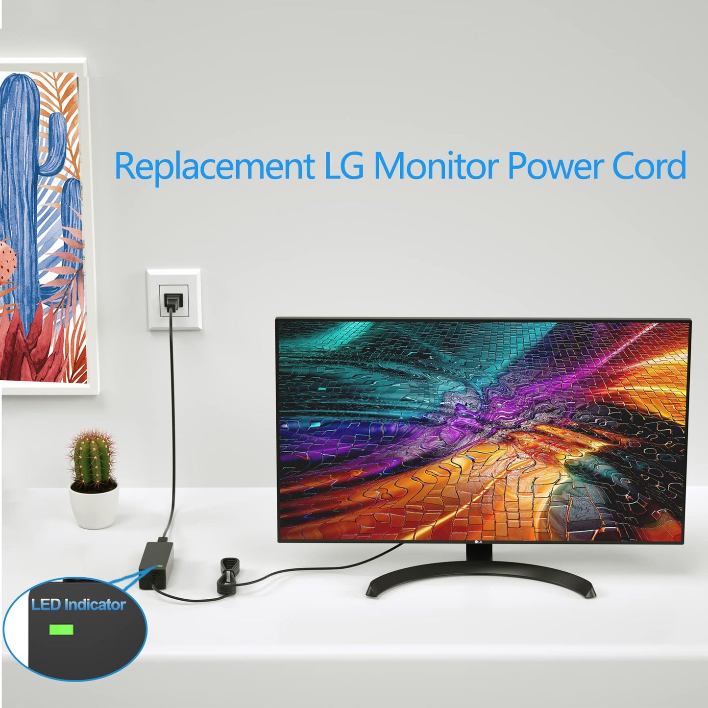 Replacment for LG Monitor Power Cord 19V DC Power Supply for LG Electronics 27" 24" 23" 22" 20" 19" LCD LED HD TV Monitor Widescreen Power Adapter…