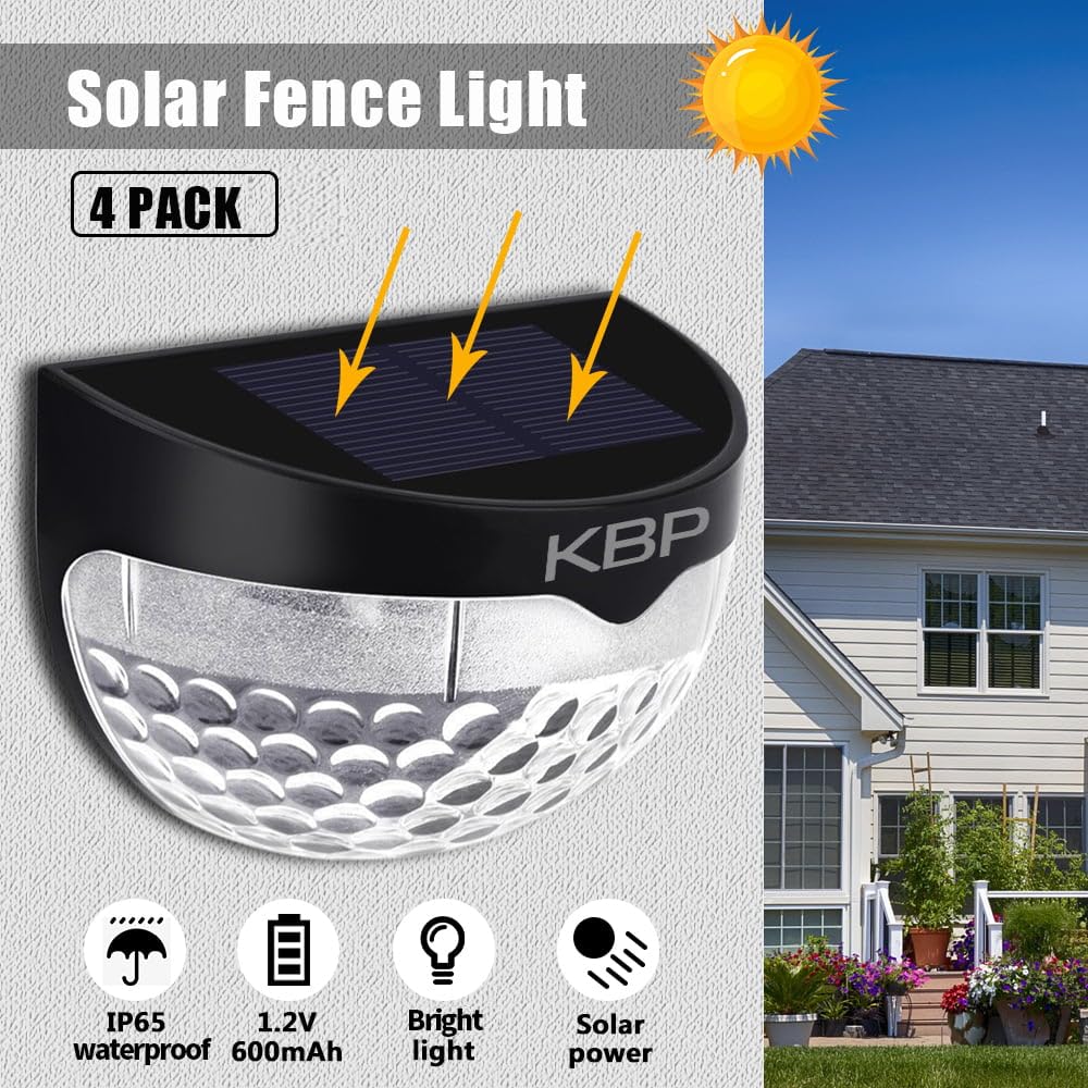 KBP Solar Fence Lights Outdoor Decorative Garden Lights Waterproof Wall Lights for Patio, Yard, Stairway (Black)