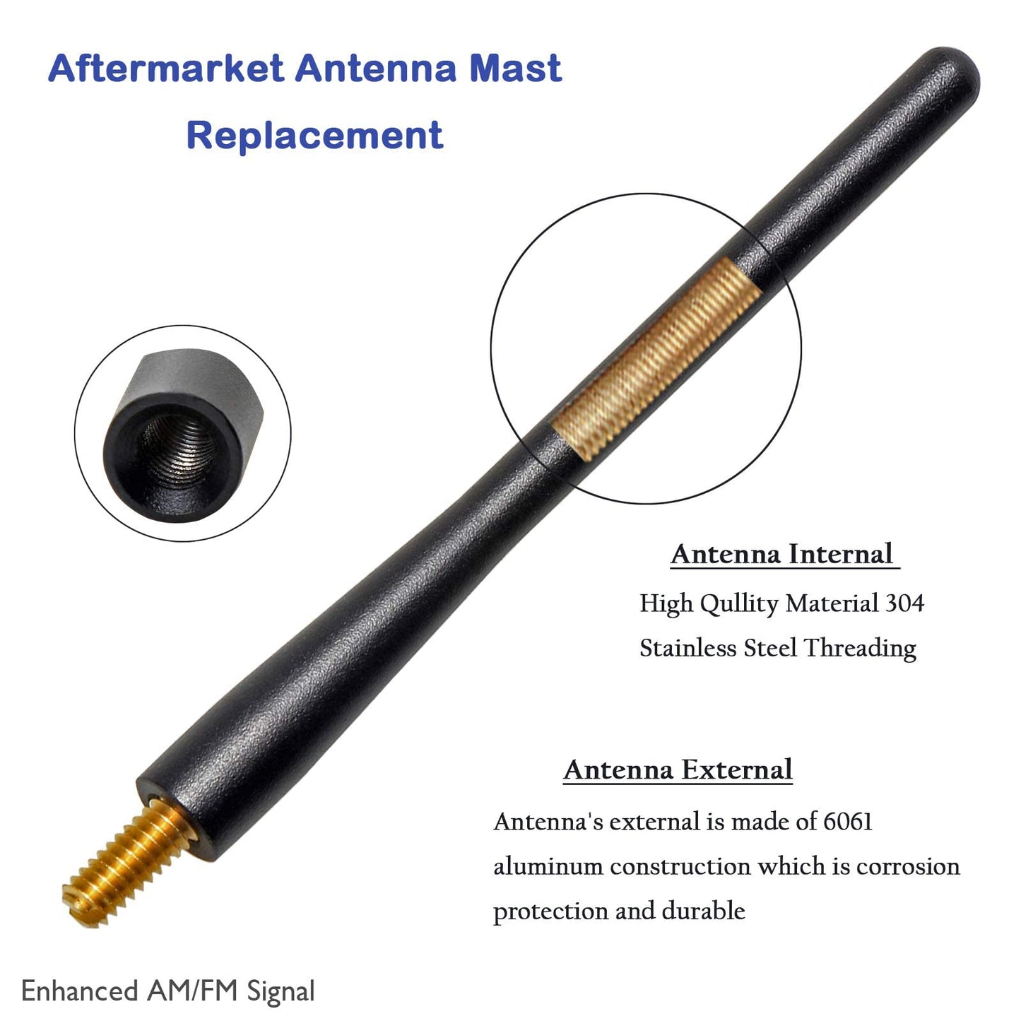 Anina 4.7'' Car Short Antenna Mast for 2009-2018 Ford F150 Aluminium Alloy Truck Antenna for AM/FM Radio Reception Car Wash Proof