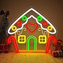 Vveikea Gingerbread Houses Neon Sign Neon Christmas Sign Dimmable Neon Lights Lighted Gingerbread House Xmas Light Up Sign Led Christmas Window