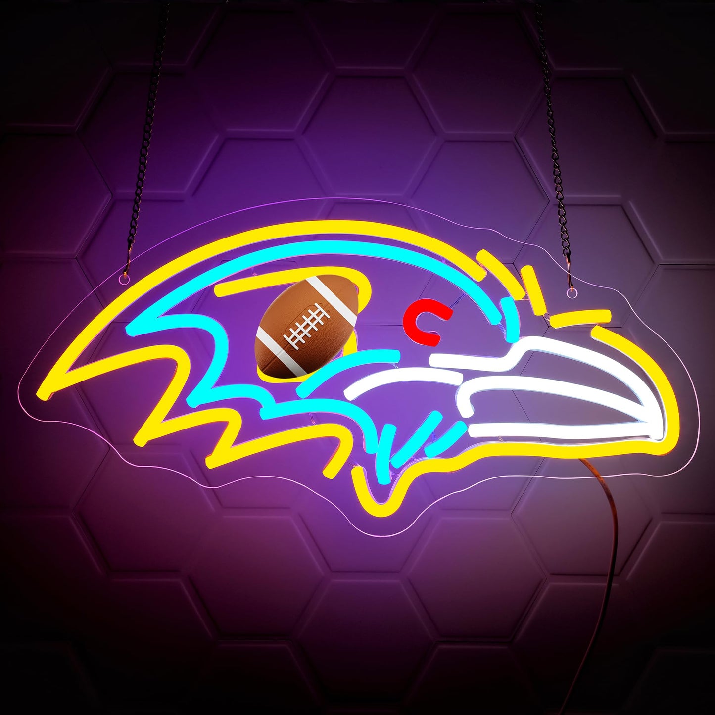 Football Neon Sign for Wall Decor - Team Merch Neon Acrylic USB Powered LED Wall Art Decor, Light Up Sign Dimmable, for Man Cave Game Room Bedroom Bar