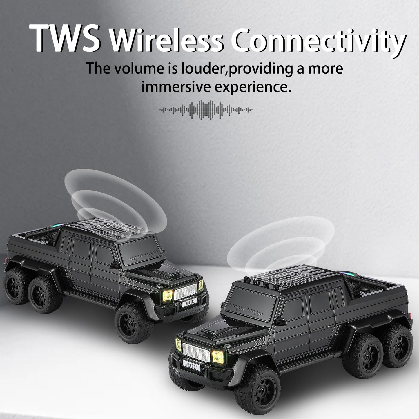 WSTER WS-G63 6-Wheel Pickup Truck Replica Bluetooth Speaker - HD Sound, FM Radio, TWS Stereo Pairing, LED Party Lights, USB/TF Playback, Built-in Mic