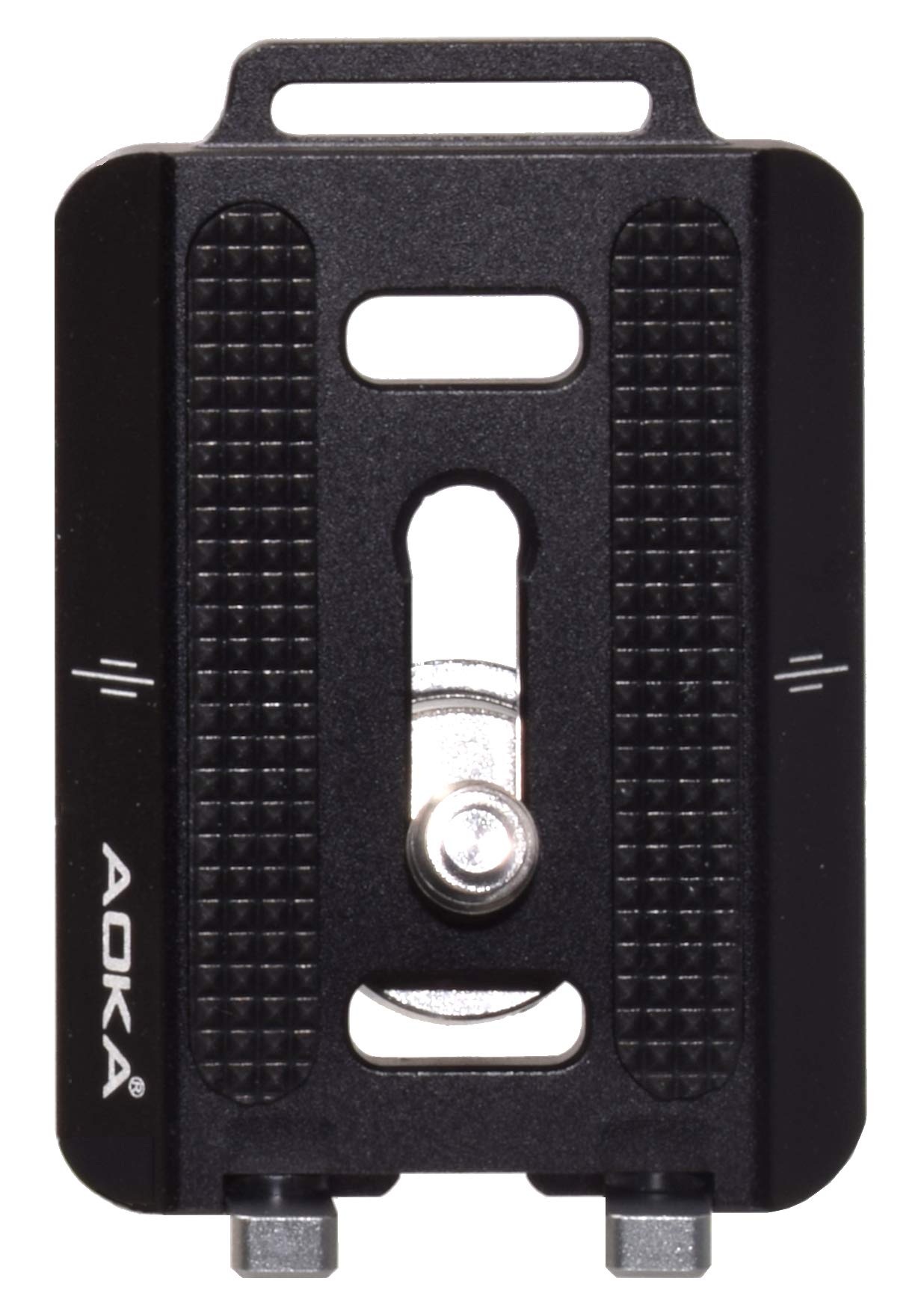 AOKA UP50 50mm Arca Compatible QR Plate w Strap Boss, Pivoting Backstop, D-Ring Screw & Safety Screws