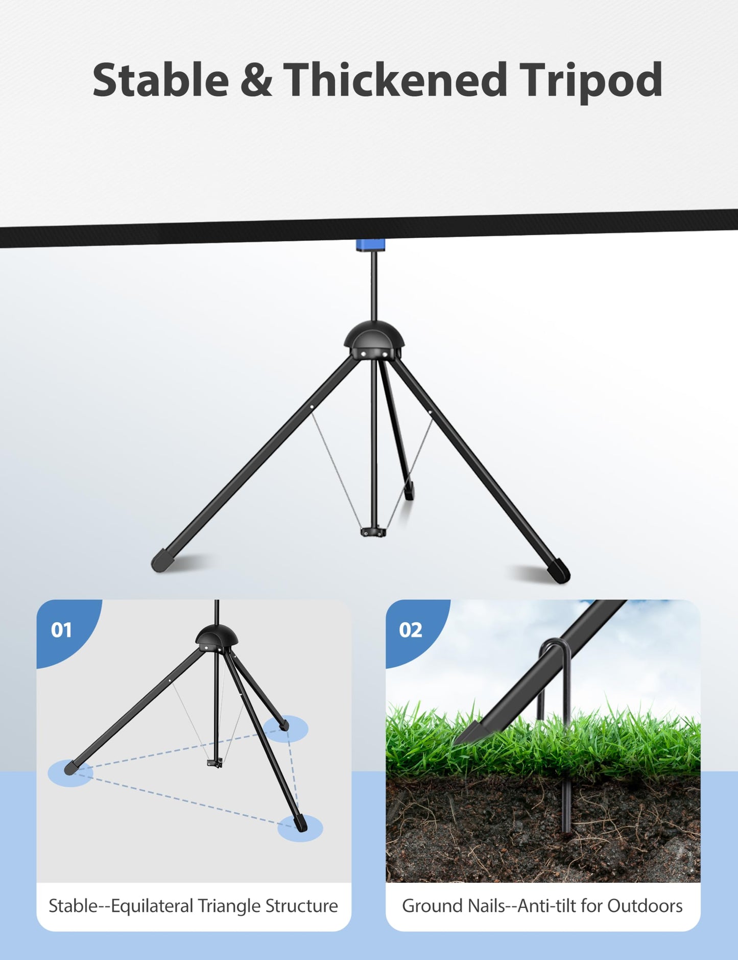 Projector Screen with Stand, Paris RHÔNE 80-inch Outdoor Indoor Projector Screen 16:9 4K HD PVC, 1.5 Gain Portable Wrinkle-Free Movie Screen for Home