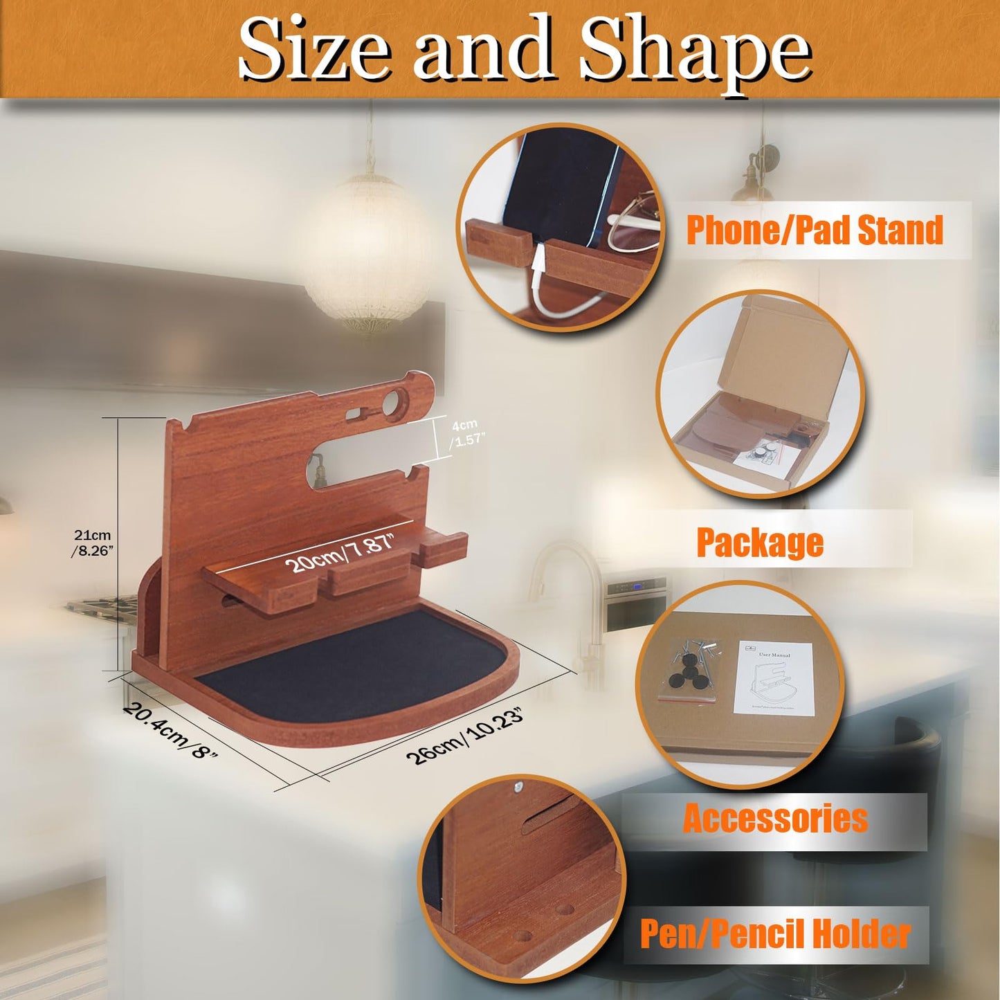 Krismax Wood Phone Docking Station for Men,Husband,Dad-Nightstand&Desk Organizer-Anniversary from Wife-Key Watch&Essentials