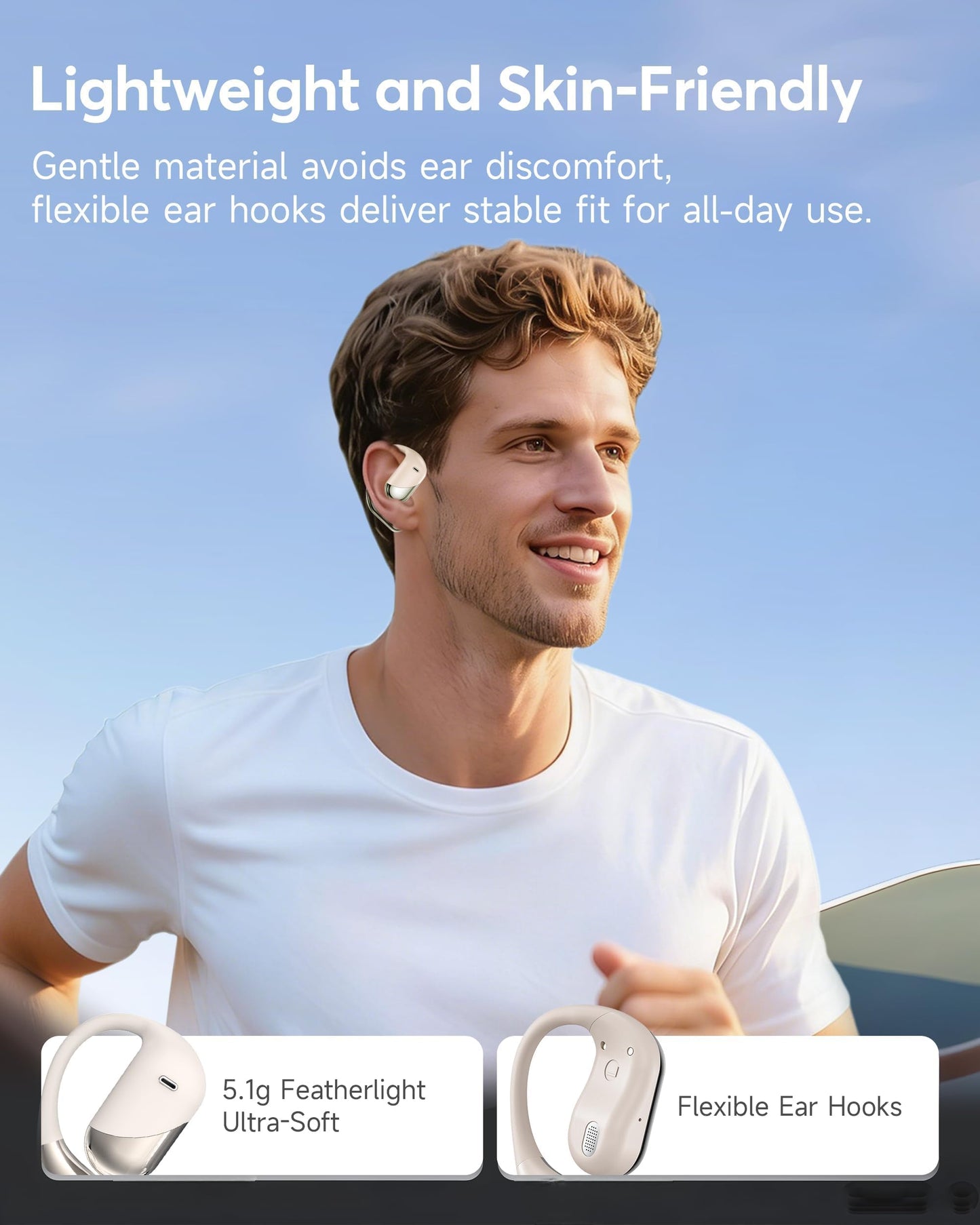 Ultra Open Ear Headphones, Over Ear Bluetooth Bone Conduction Earbuds