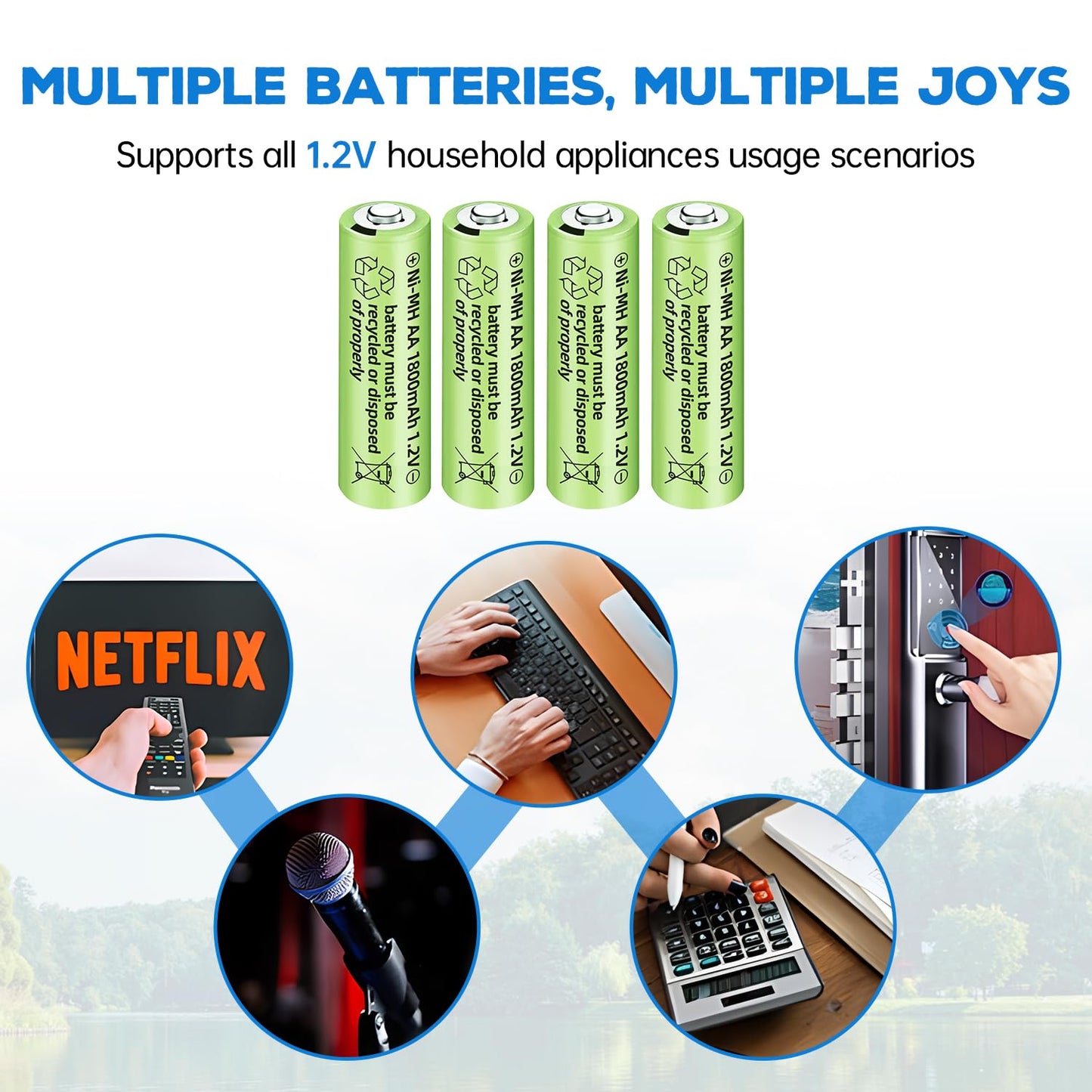 AMZZN 12PCS 1.2V 1800mAh Ni-MH AA Rechargeable Battery for Wireless Microphones, Electric Toys, Remote Mice, Calculators, Razors, Keyboards (12PCS…