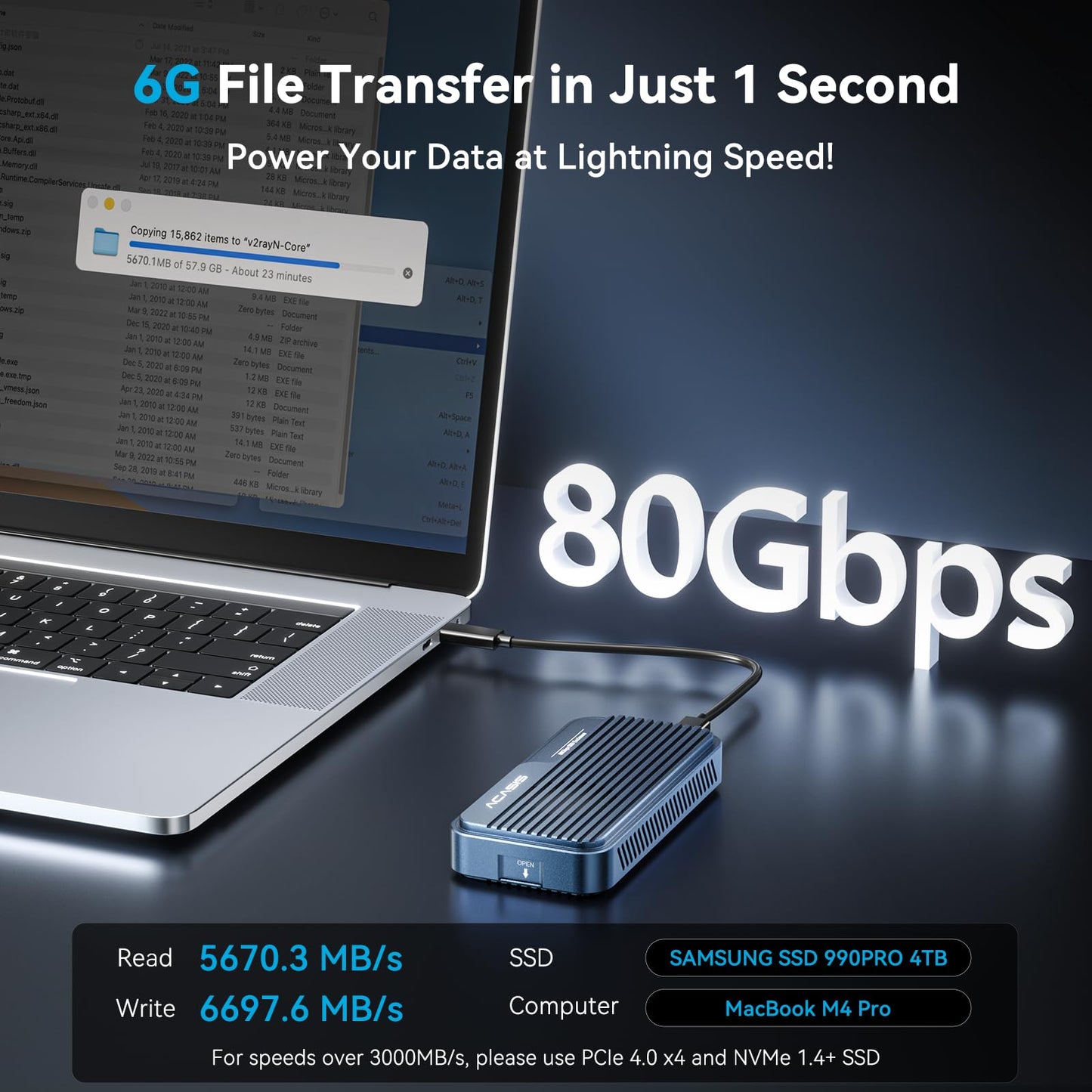 ACASIS 80Gbps M.2 NVMe SSD Enclosure, with Cooling Fan, Compatible with Thunderbolt5/USB4 V2.0, Back Compatible with Thunderbolt4/USB4 V1.0