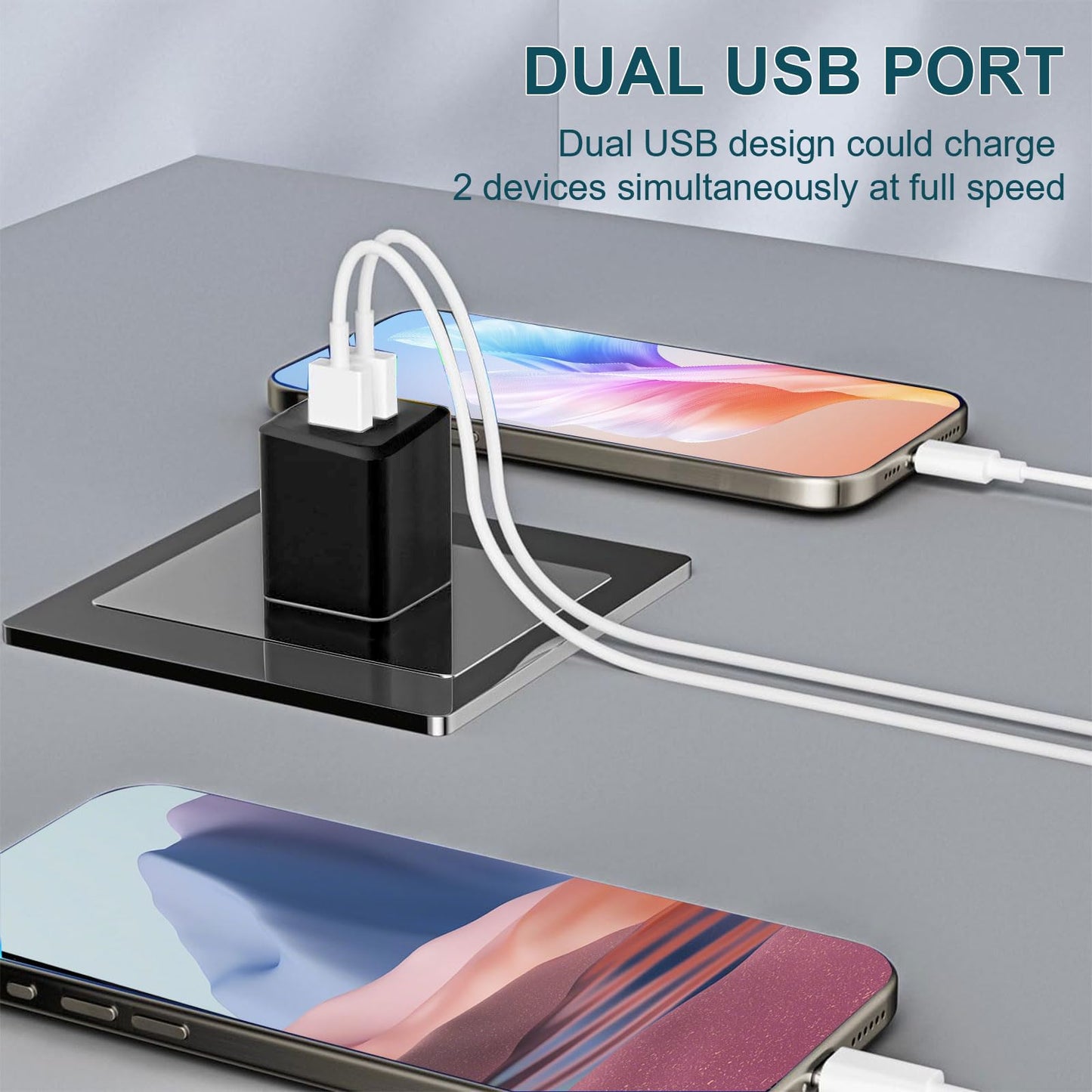 REKNA USB Wall Charger, Dual Port USB Cube Power Adapter Charger Plug Block Charging Box, Dual Port Wall Fast Charging Adapter, Compatible for i Phone