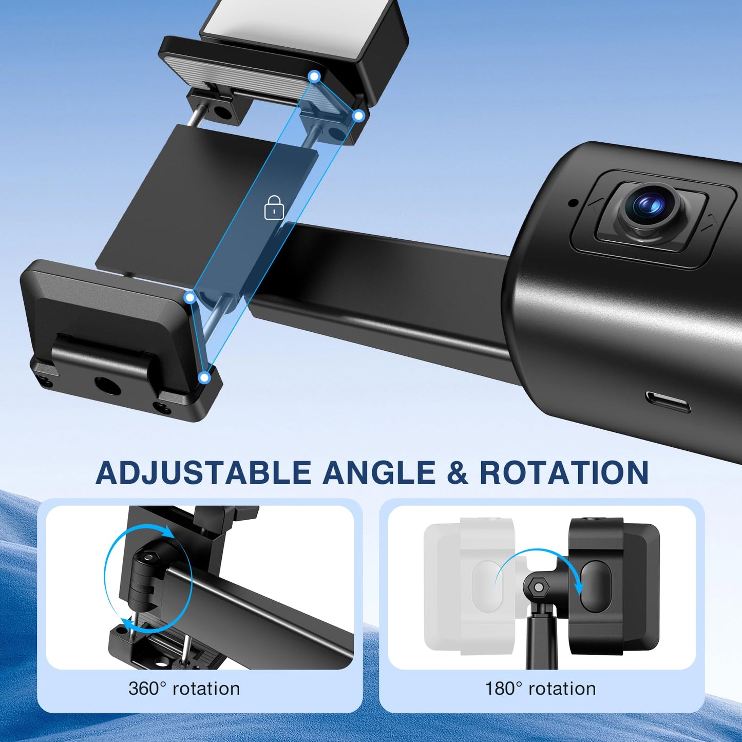 Auto Face Tracking Tripod 360° Rotating Cell Phone Photo and Video Kits Stand, No App, Camera Stand with Remote and Gesture Control, Rechargeable