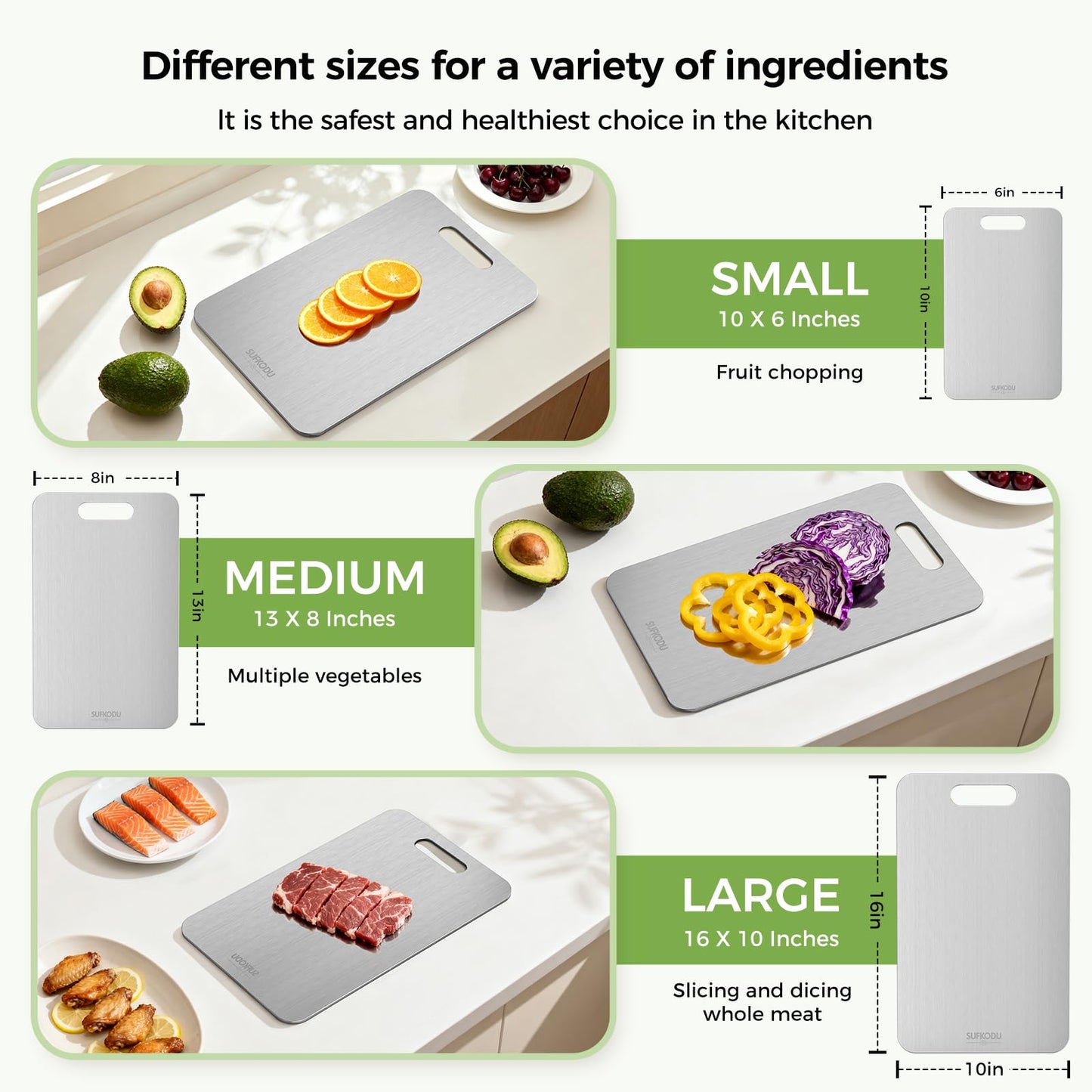 Titanium Cutting Boards Set of 3, Titanium Cutting Boards for Kitchen, 100% Double-sided titanium cutting boards,separate raw and cooked food…