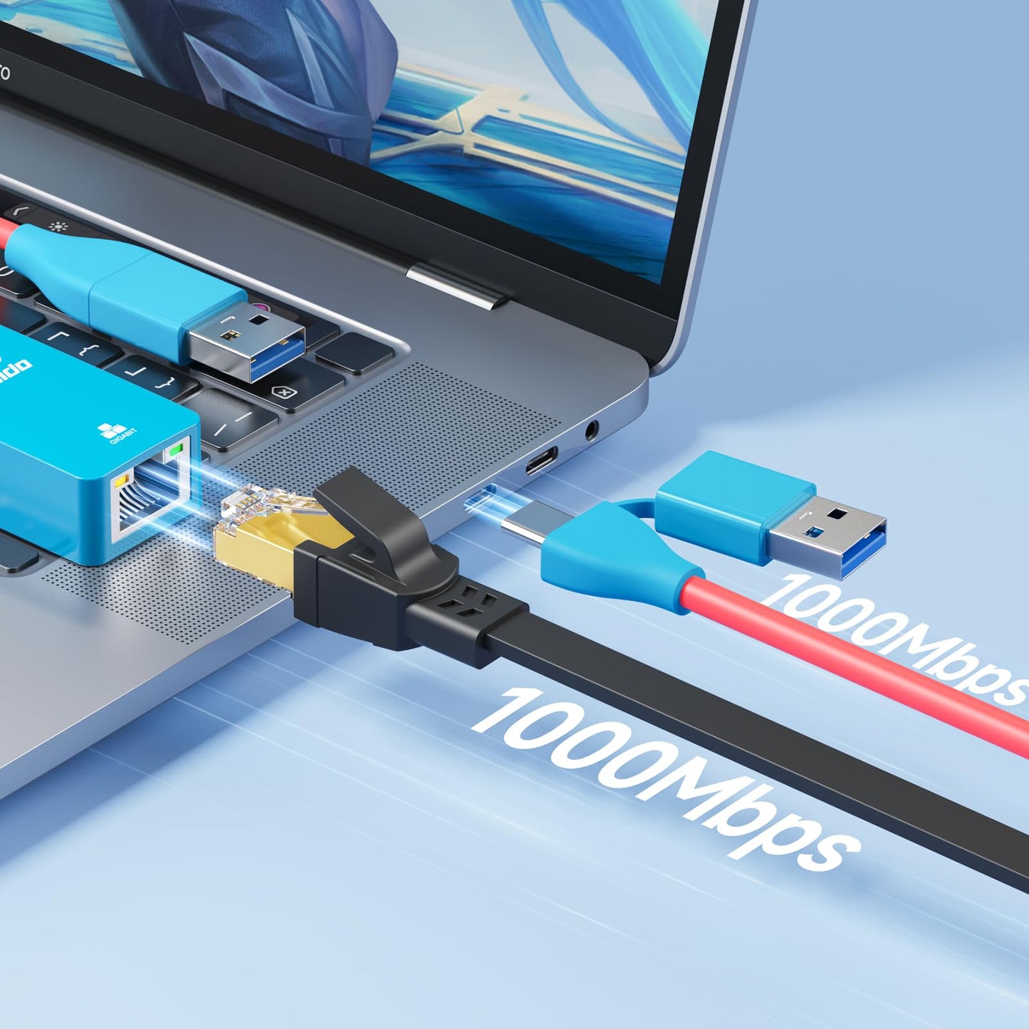 JEMDO Ethernet Adapter,1000Mbps with 2-in-1 USB C/USB 3.0?Gigabit RJ45 LAN Network Adapter?Compatible with Nintendo Switch?Laptop?MacBook?Mac