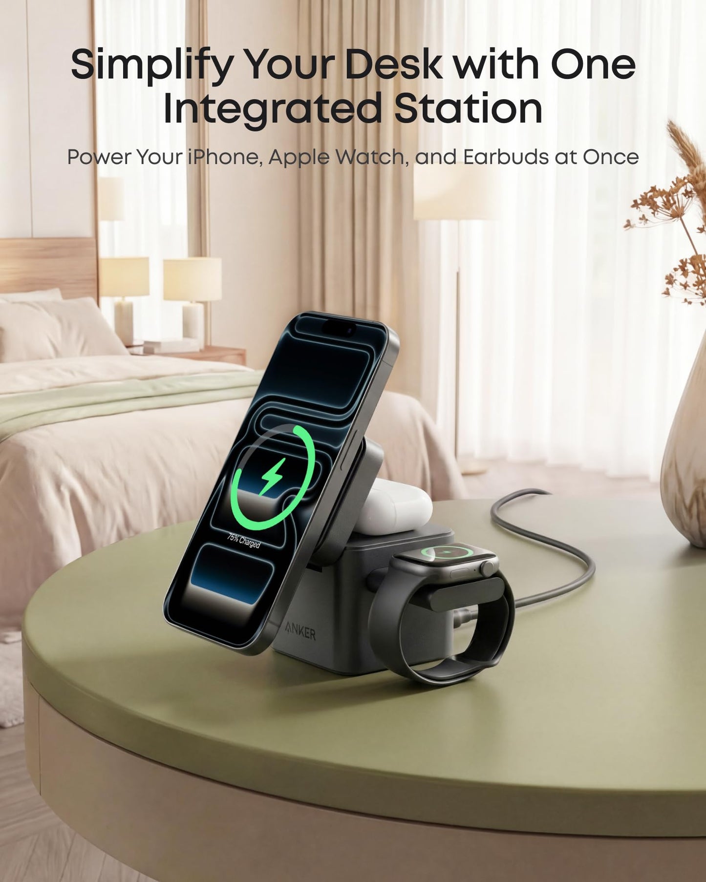 Anker 3-in-1 Cube MagSafe Compatible Qi2 15W Foldable Charging Station