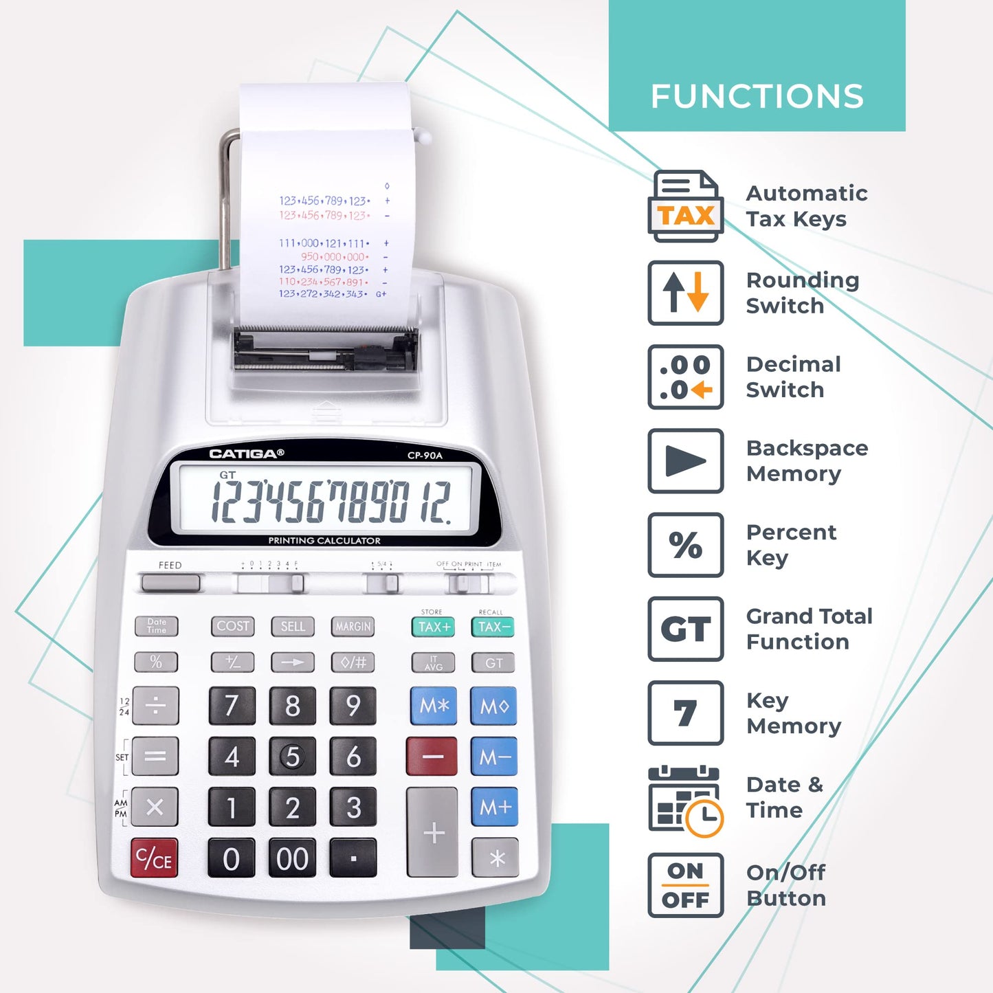 CATIGA New & Upgraded 2025 Printing Calculator Adding Machine 10 Key, Desktop Home Office Calculator with Paper Roll Print Out, Accounting Business