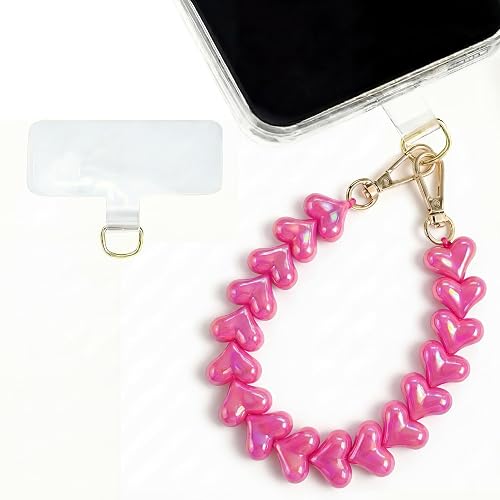 Lokaya Heart Beaded Phone Wristlet | Phone Wrist Strap With Tether Tab | Cute Accessory for Phone, AirPods, Bag, Keys, Cameras - Hot Pink