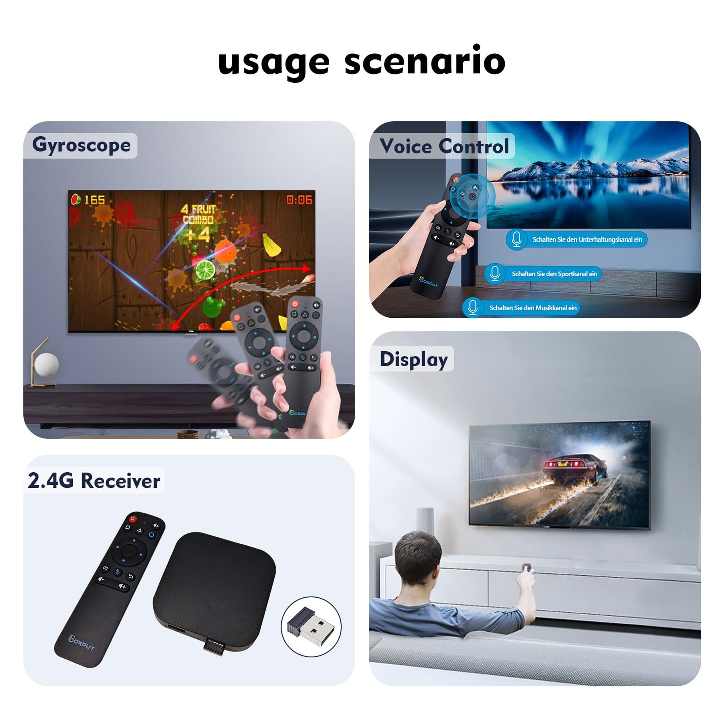 BOXPUT BPR1S Plus Air Mouse Remote 2026 New BT & 2.4G RF Replacement Remote with USB Receiver and Voice Control Supports 6-Axis Gyro IR Learning