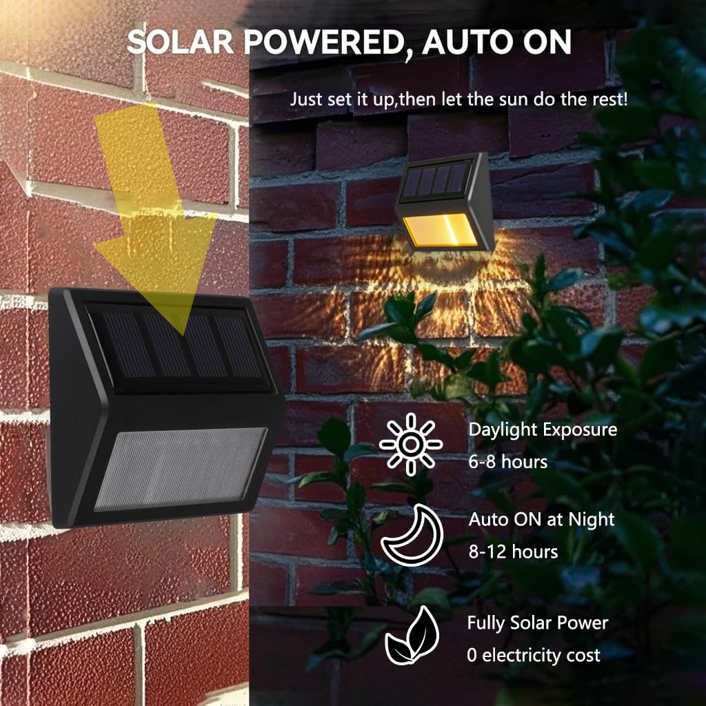 SRDHIN Solar Fence Lights Outdoor,Waterproof Solar Stair Step Deck Lights Wireless for Patio Garden Backyard Garage Driveway (Warm White, 2-Pack)