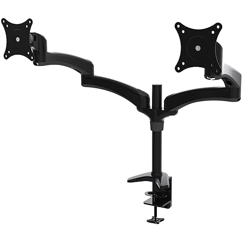 2xhome - New Extra Long Dual Extension Arms 3 Way Three-secetioned Ergonomic Fully Eight Adjustable Desk Pole Mount Bracket Desktop Flat Panel Clamp