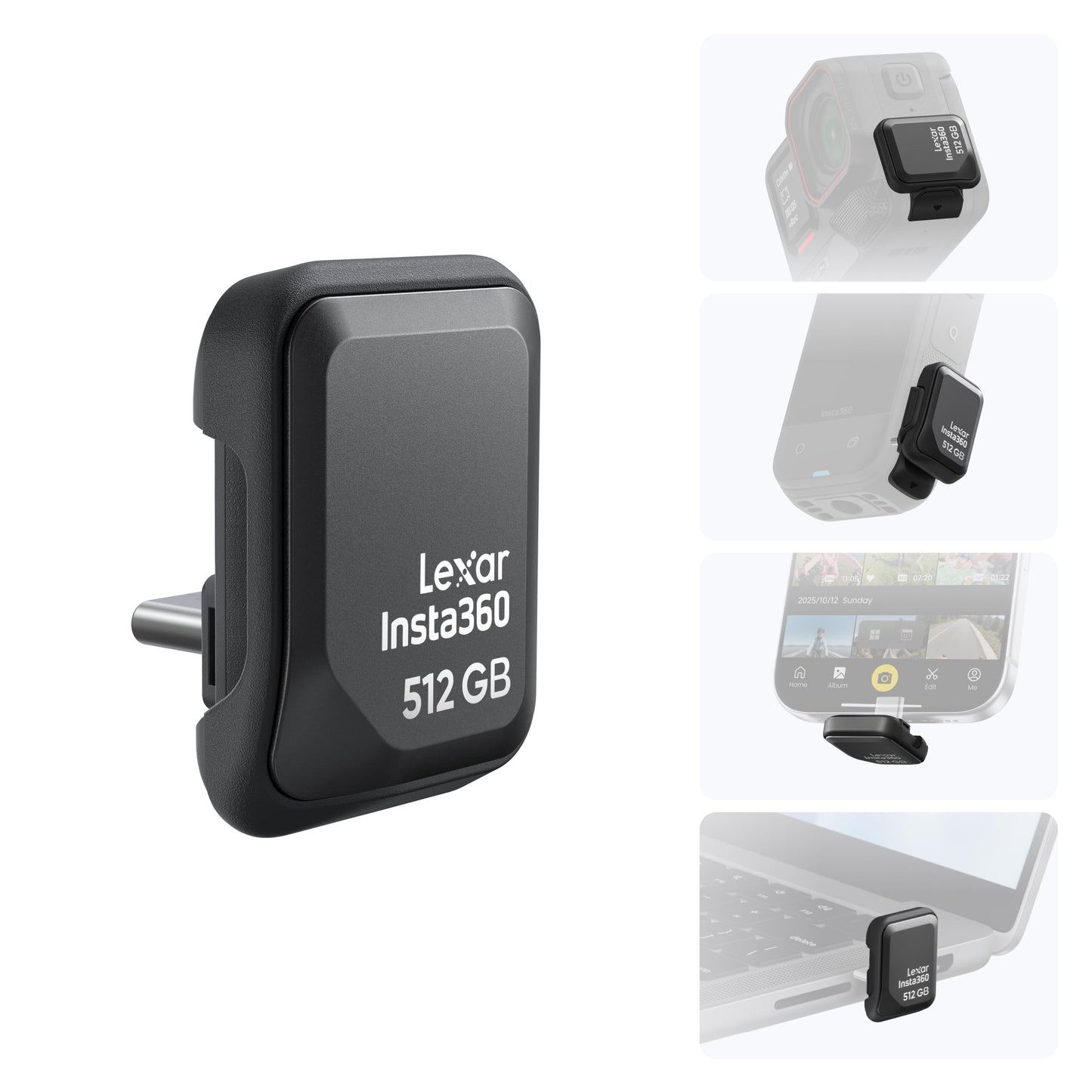 Insta360 Quick Reader 512GB Portable SSD - External USB-C Memory Stick Ace Pro 2, X5, X4 Air, iPhone, Android, Computer, Co-Developed with Lexar